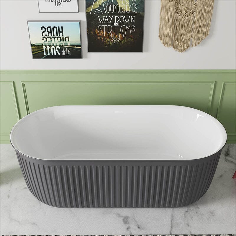 Mokleba 67" Oval Acrylic Fluted Bathtub Double Ended Freestanding Soaking Tub - Image 4