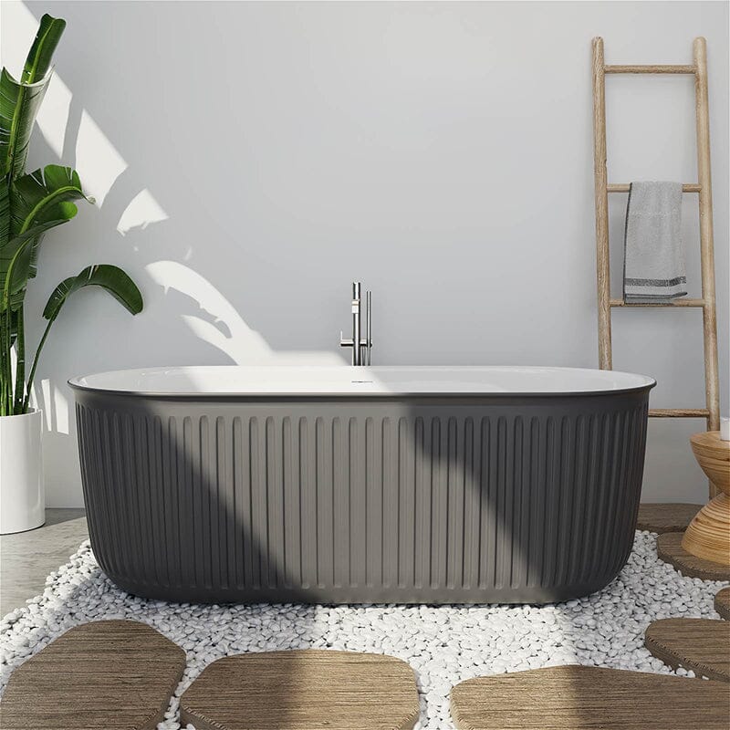 Mokleba 67" Oval Acrylic Fluted Bathtub Double Ended Freestanding Soaking Tub - Image 5