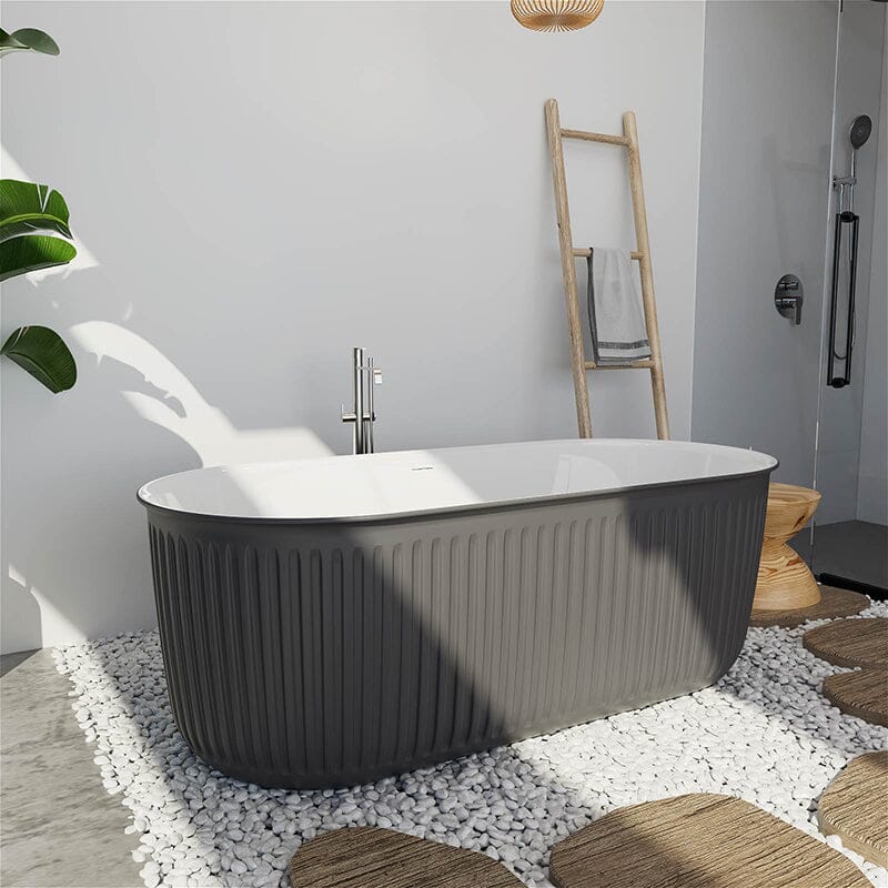 Mokleba 67" Oval Acrylic Fluted Bathtub Double Ended Freestanding Soaking Tub - Image 6