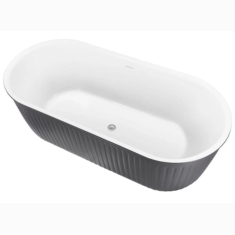 Mokleba 67" Oval Acrylic Fluted Bathtub Double Ended Freestanding Soaking Tub - Image 9