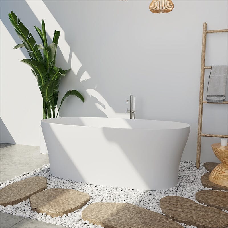 63"/67"/71'' Solid Surface Stone Resin Freestanding Soaking Bathtub Comfortable Backrest Design - Image 17