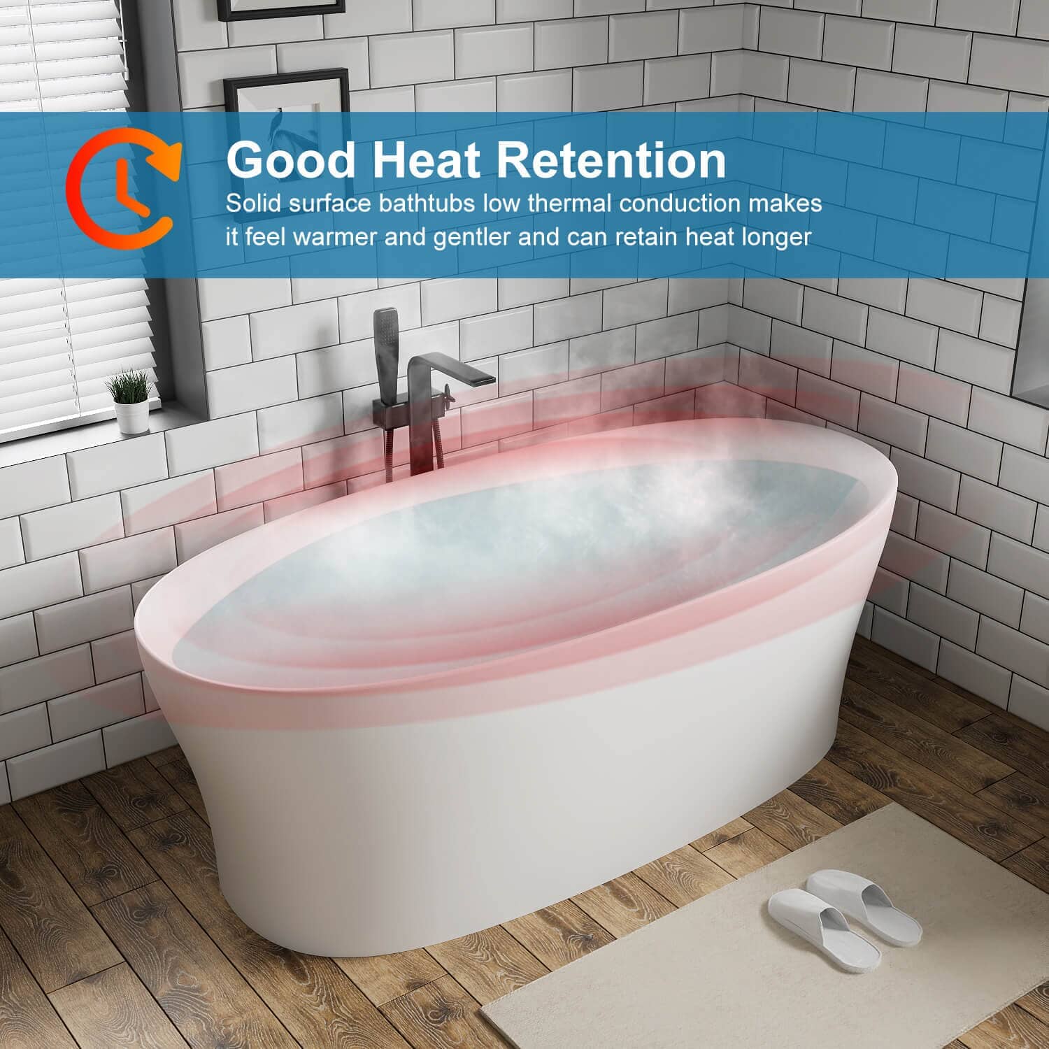 63"/67"/71'' Solid Surface Stone Resin Freestanding Soaking Bathtub Comfortable Backrest Design - Image 22