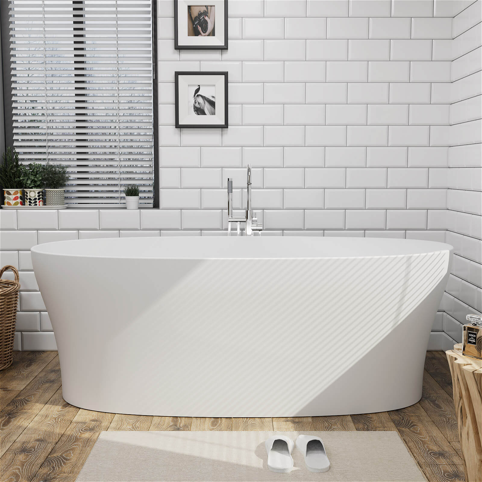 63"/67"/71'' Solid Surface Stone Resin Freestanding Soaking Bathtub Comfortable Backrest Design - Image 26