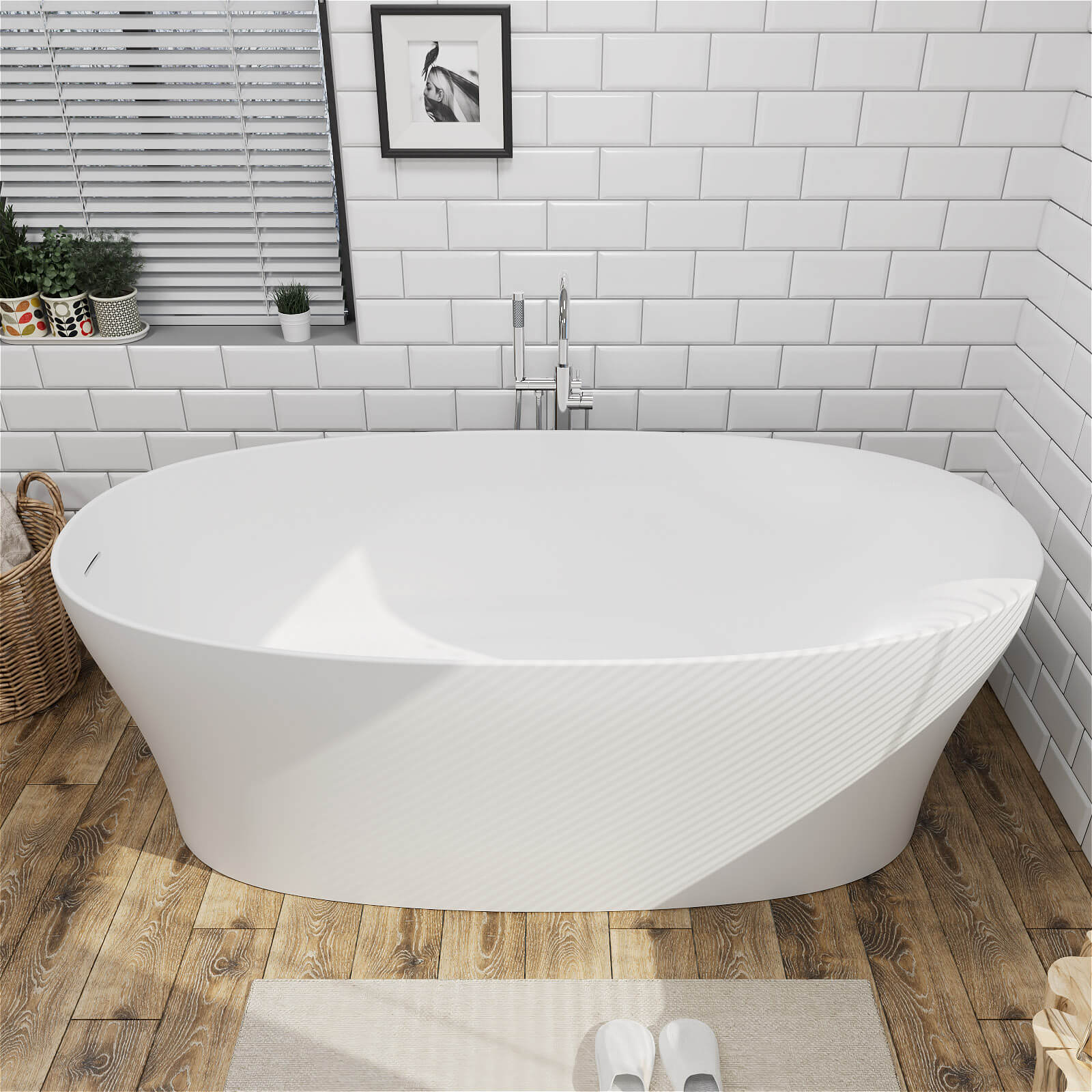 63"/67"/71'' Solid Surface Stone Resin Freestanding Soaking Bathtub Comfortable Backrest Design - Image 28