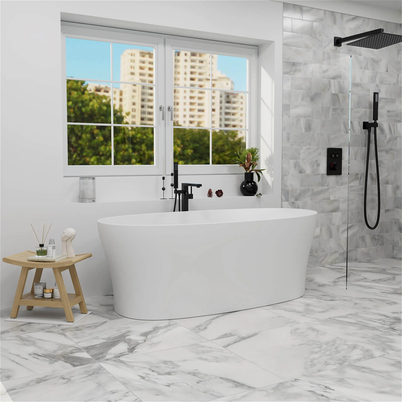 63"/67"/71'' Solid Surface Stone Resin Freestanding Soaking Bathtub Comfortable Backrest Design - Image 6