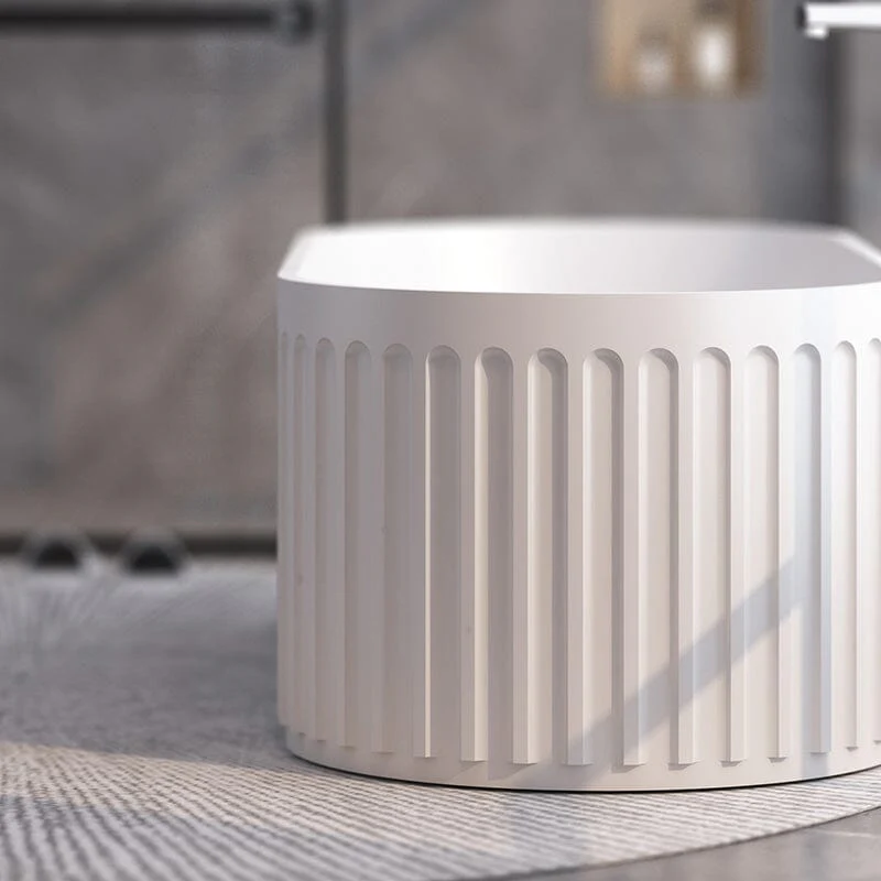 67'' Solid Surface Stone Resin Nordic Modern Oval Shaped Freestanding Soaking Bathtub with Fluted - Image 10