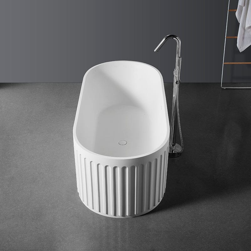 67'' Solid Surface Stone Resin Nordic Modern Oval Shaped Freestanding Soaking Bathtub with Fluted - Image 3
