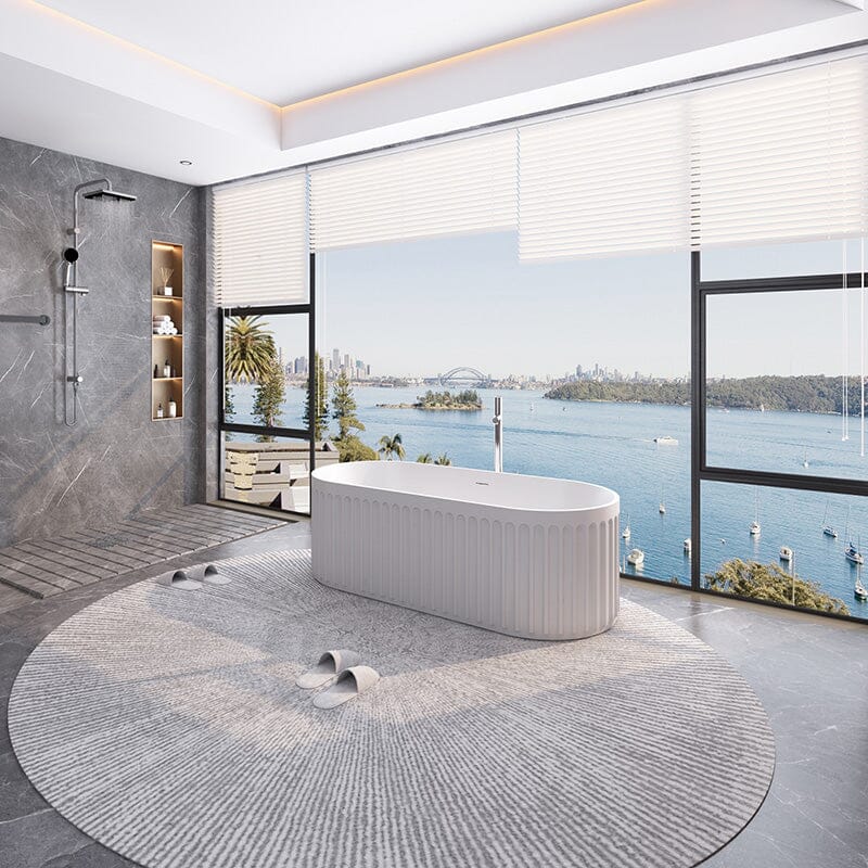 67'' Solid Surface Stone Resin Nordic Modern Oval Shaped Freestanding Soaking Bathtub with Fluted - Image 6