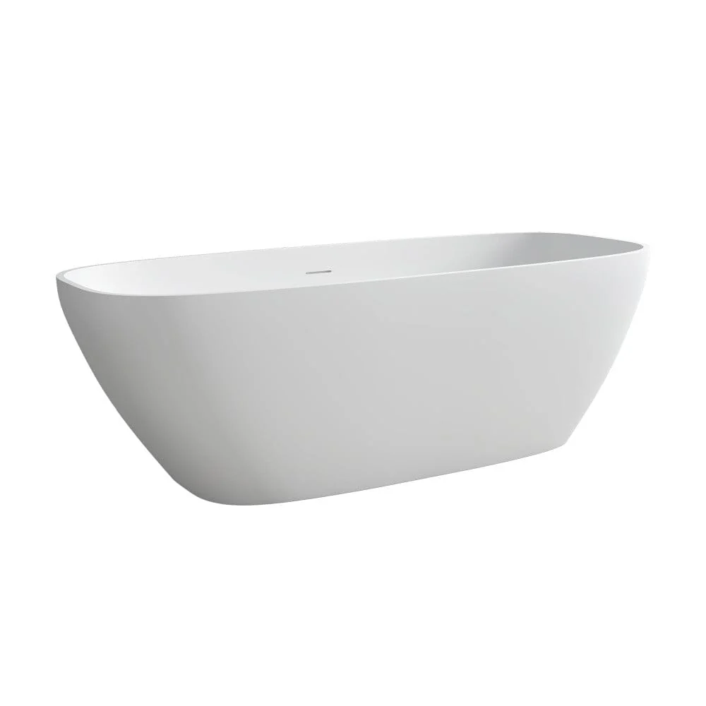67'' Solid Surface Stone Resin Modern Oval Matte White Freestanding Soaking Bathtub with Overflow - Image 10