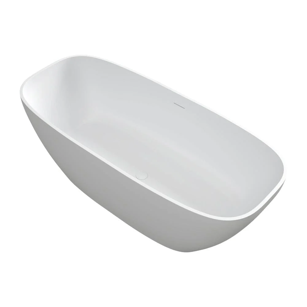67'' Solid Surface Stone Resin Modern Oval Matte White Freestanding Soaking Bathtub with Overflow - Image 11