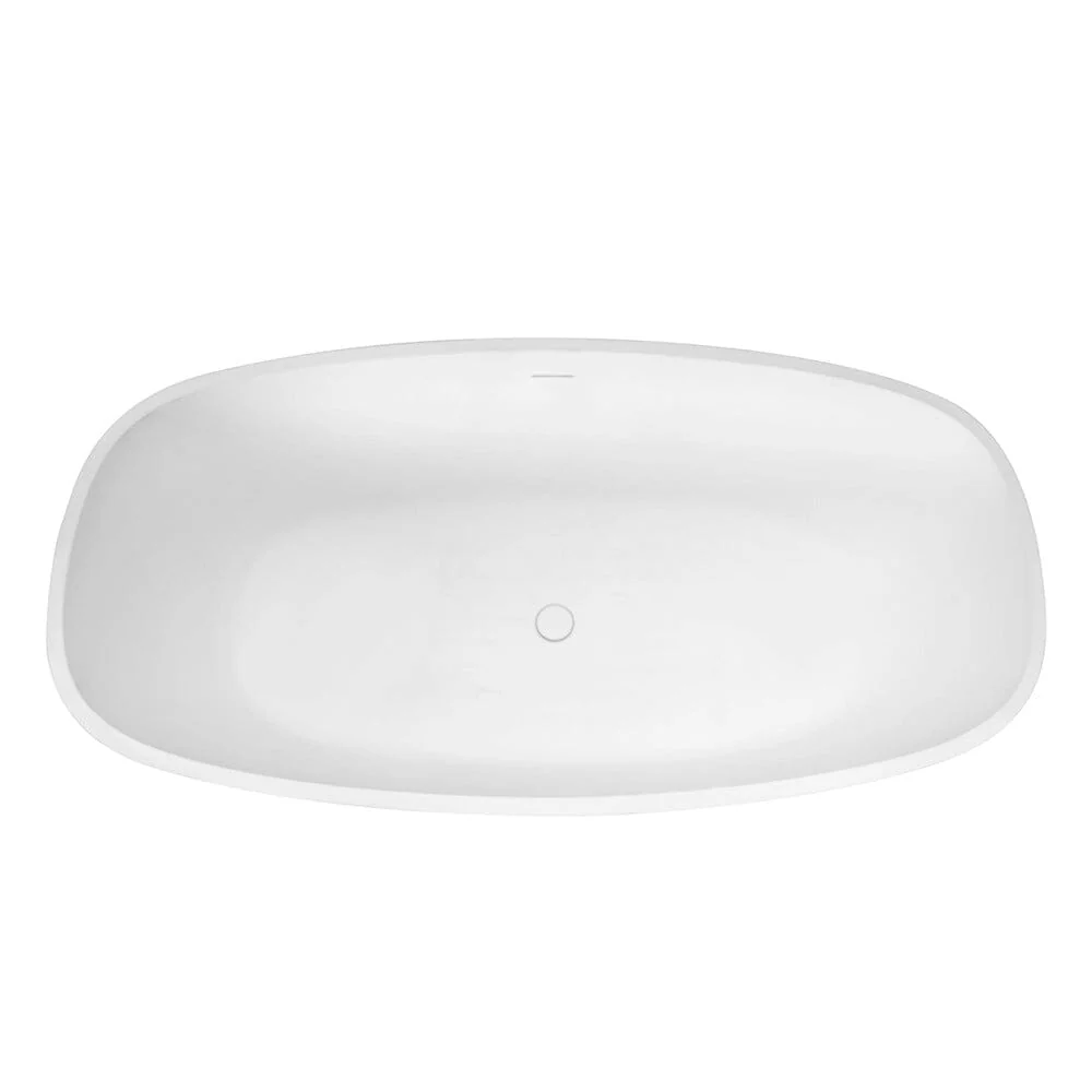 67'' Solid Surface Stone Resin Modern Oval Matte White Freestanding Soaking Bathtub with Overflow - Image 12