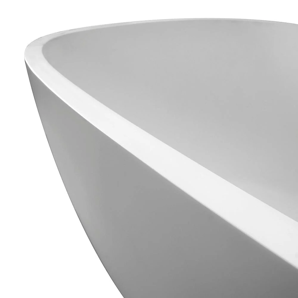 67'' Solid Surface Stone Resin Modern Oval Matte White Freestanding Soaking Bathtub with Overflow - Image 13