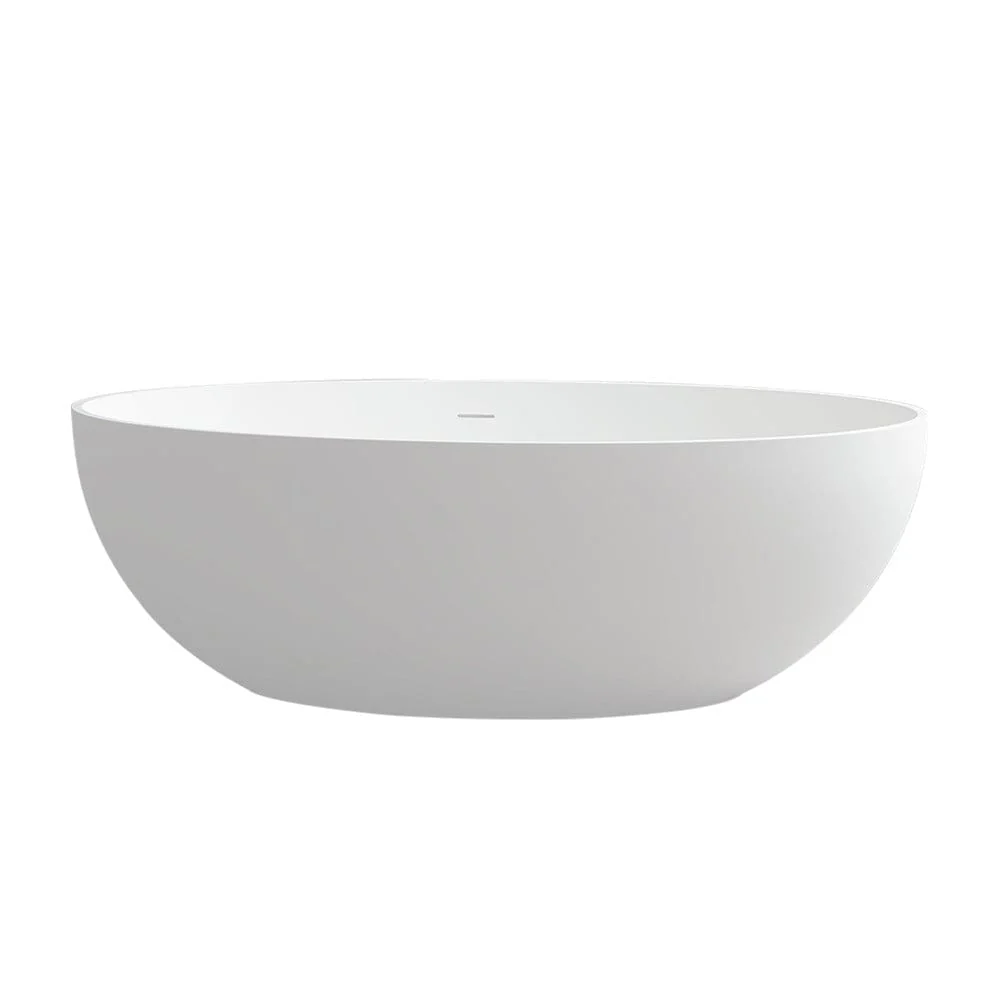 67'' Solid Surface Stone Resin Oval-shaped Matte White Freestanding Soaking Bathtub with Overflow - Image 10