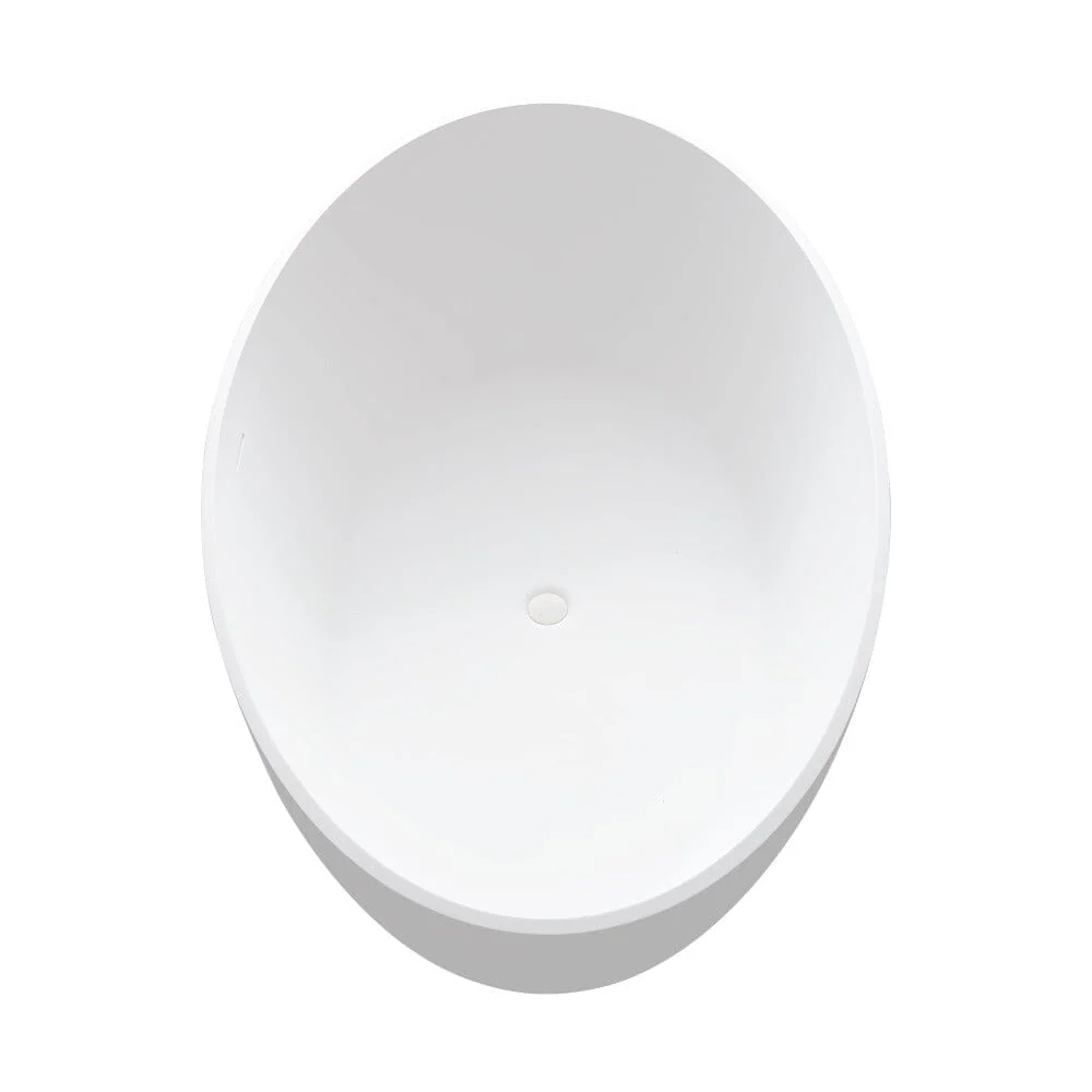 67'' Solid Surface Stone Resin Oval-shaped Matte White Freestanding Soaking Bathtub with Overflow - Image 12
