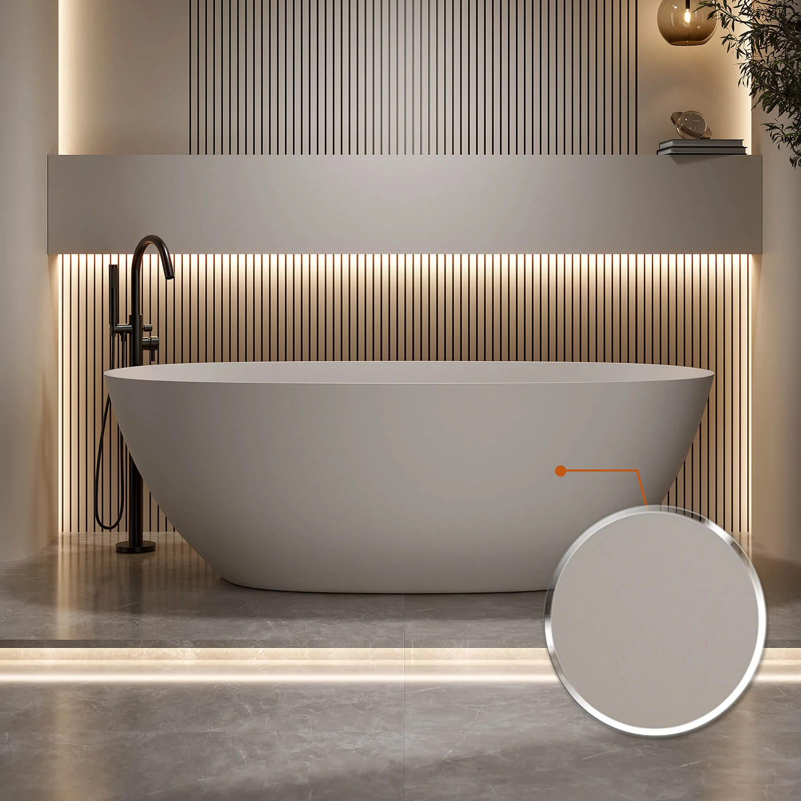 69" Beige Solid Surface 2-Person Bathtub – Spacious Comfort - Image 5