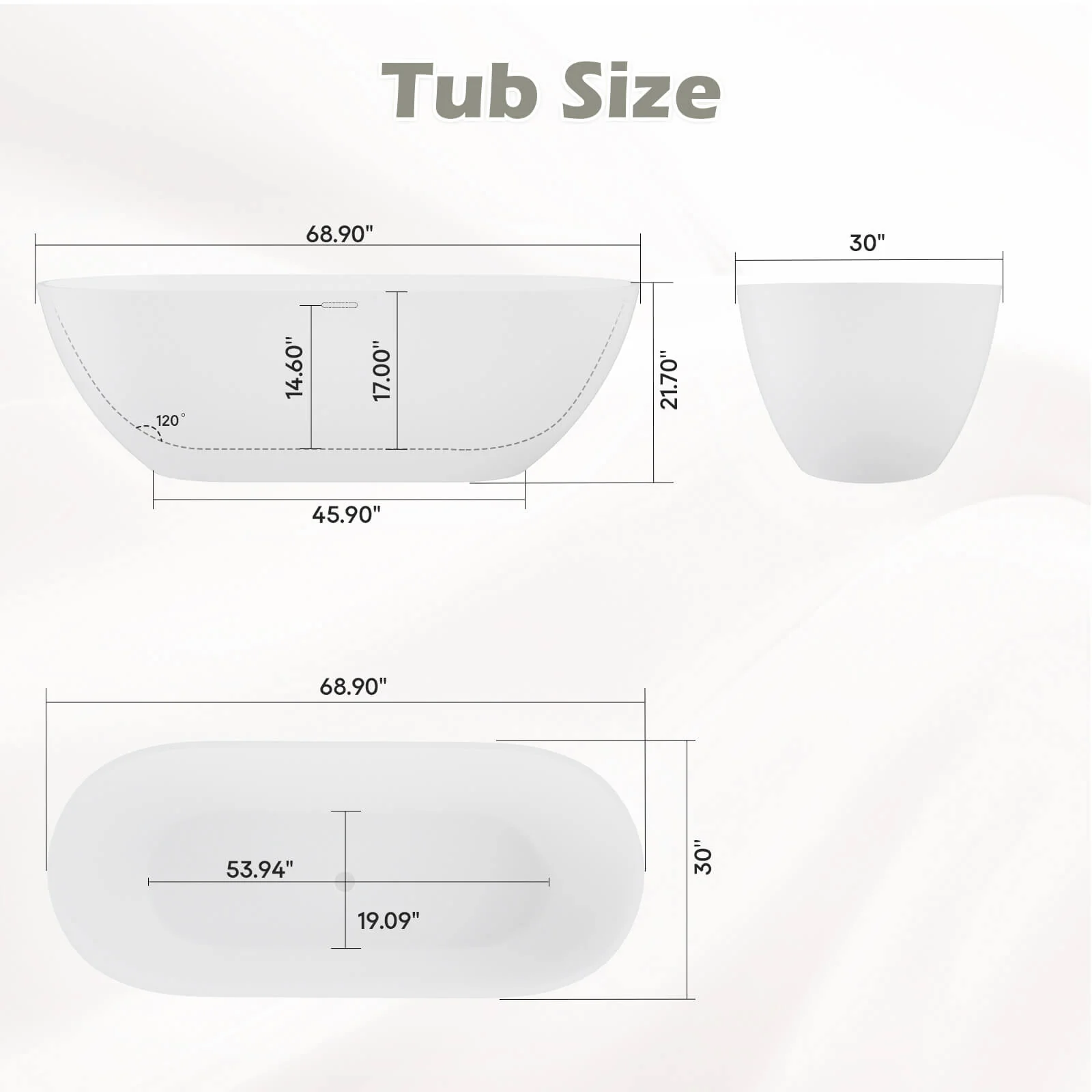 69'' Modern Bathtub Solid Surface Stone Resin Oval-shaped Freestanding Soaking Tub - Image 12