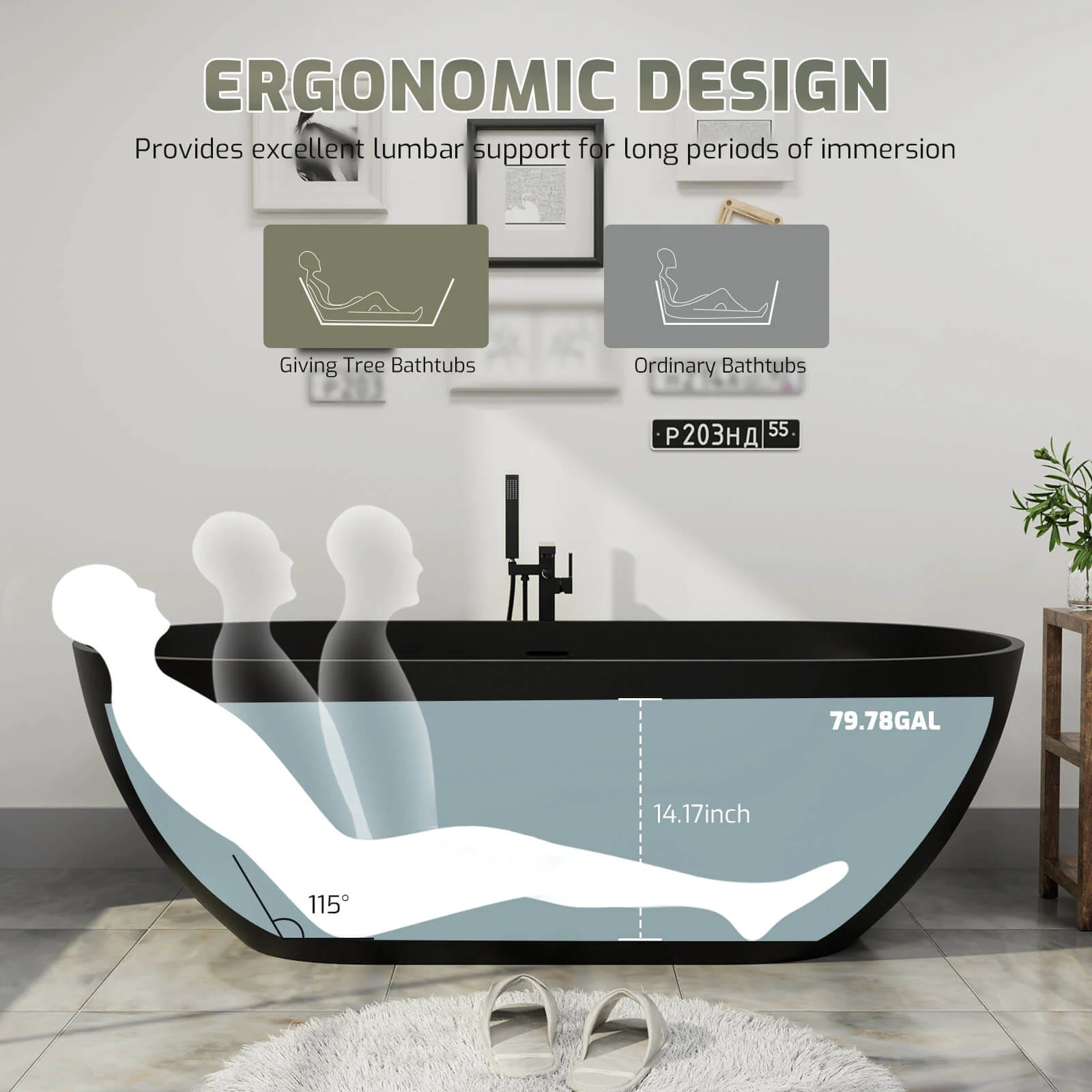 69'' Modern Bathtub Solid Surface Stone Resin Oval-shaped Freestanding Soaking Tub - Image 20