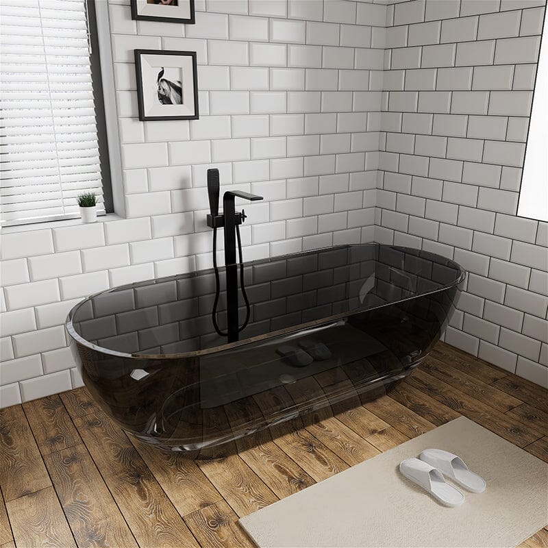 69" Resin Oval Modern Art Transparent Freestanding Soaking Bathtub - Image 4