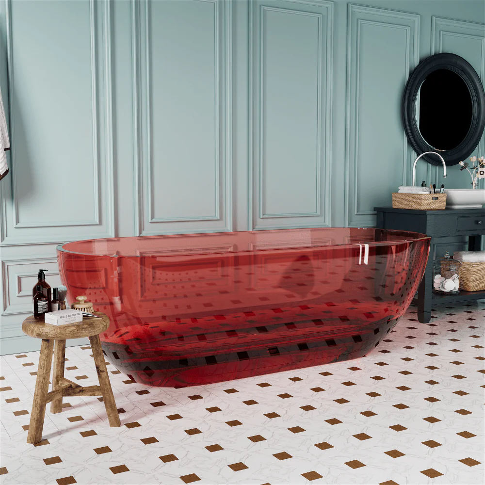 69" Resin Oval Modern Art Transparent Freestanding Soaking Bathtub - Image 7