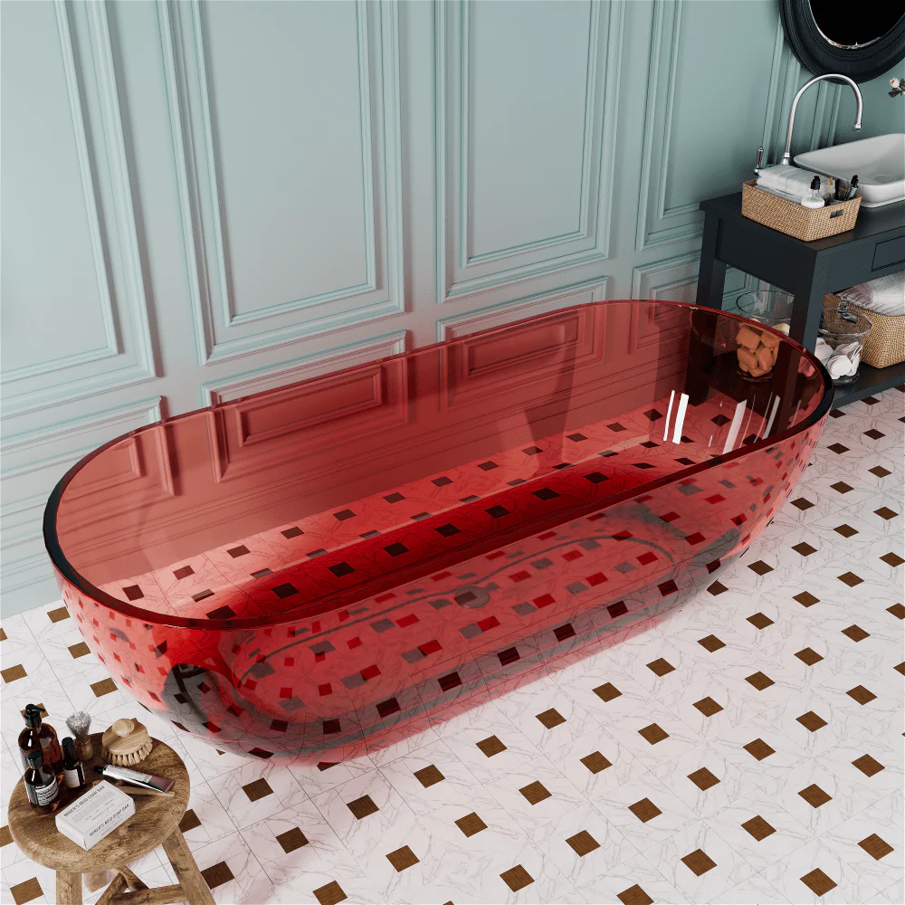 69" Resin Oval Modern Art Transparent Freestanding Soaking Bathtub - Image 9