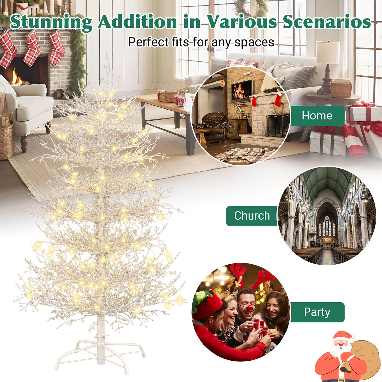 6FT Pre-lit Artificial Christmas Tree, Coral Christmas Tree for Home Party - Image 5