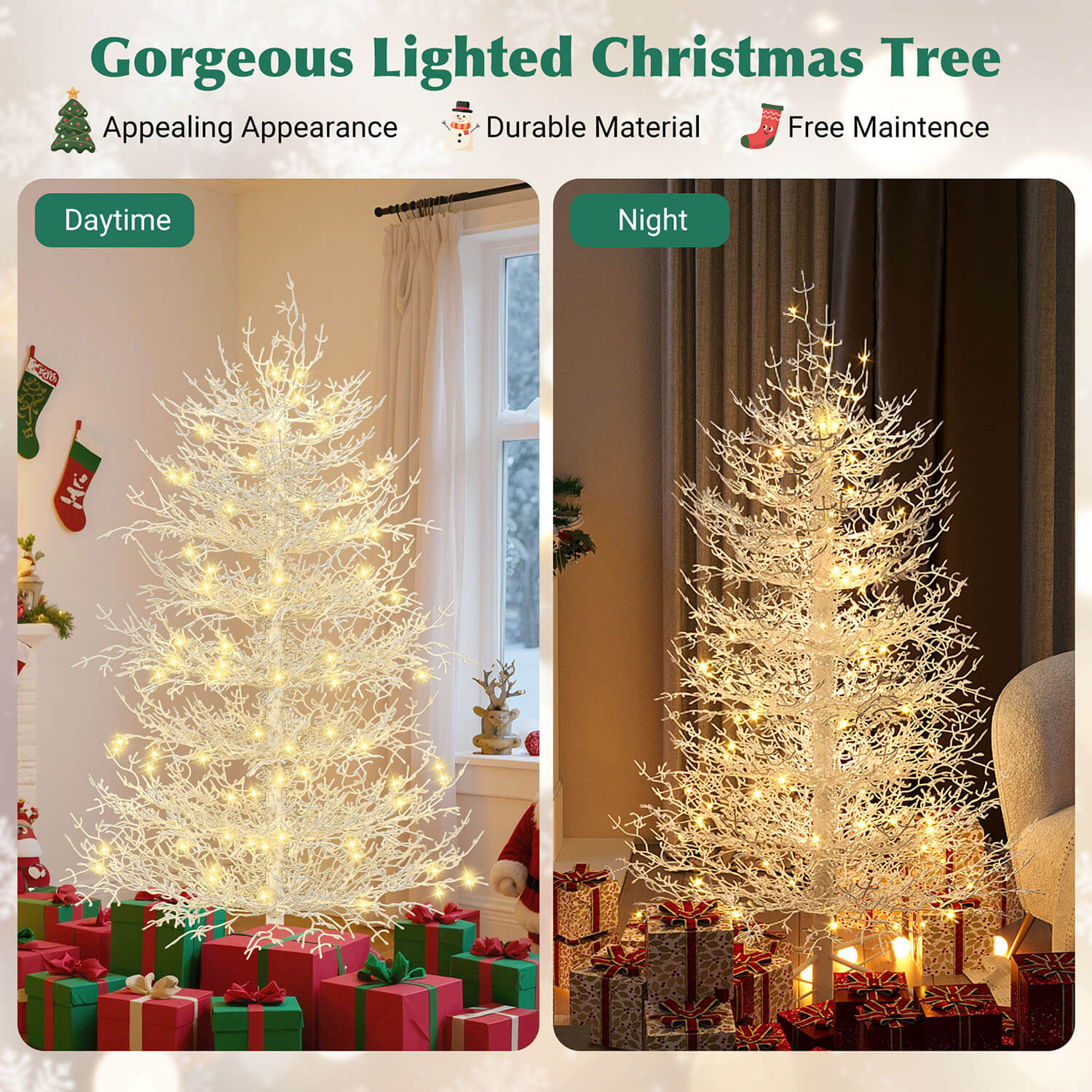 6FT Pre-lit Artificial Christmas Tree, Coral Christmas Tree for Home Party - Image 6