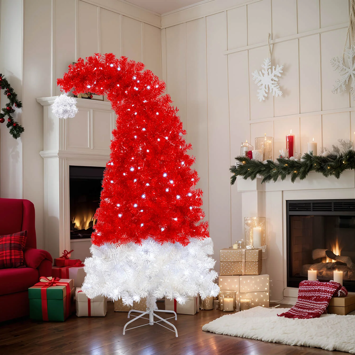 6FT Santa Hat Artificial Christmas Tree with Light for Home Decoration and Holiday Party - Image 3