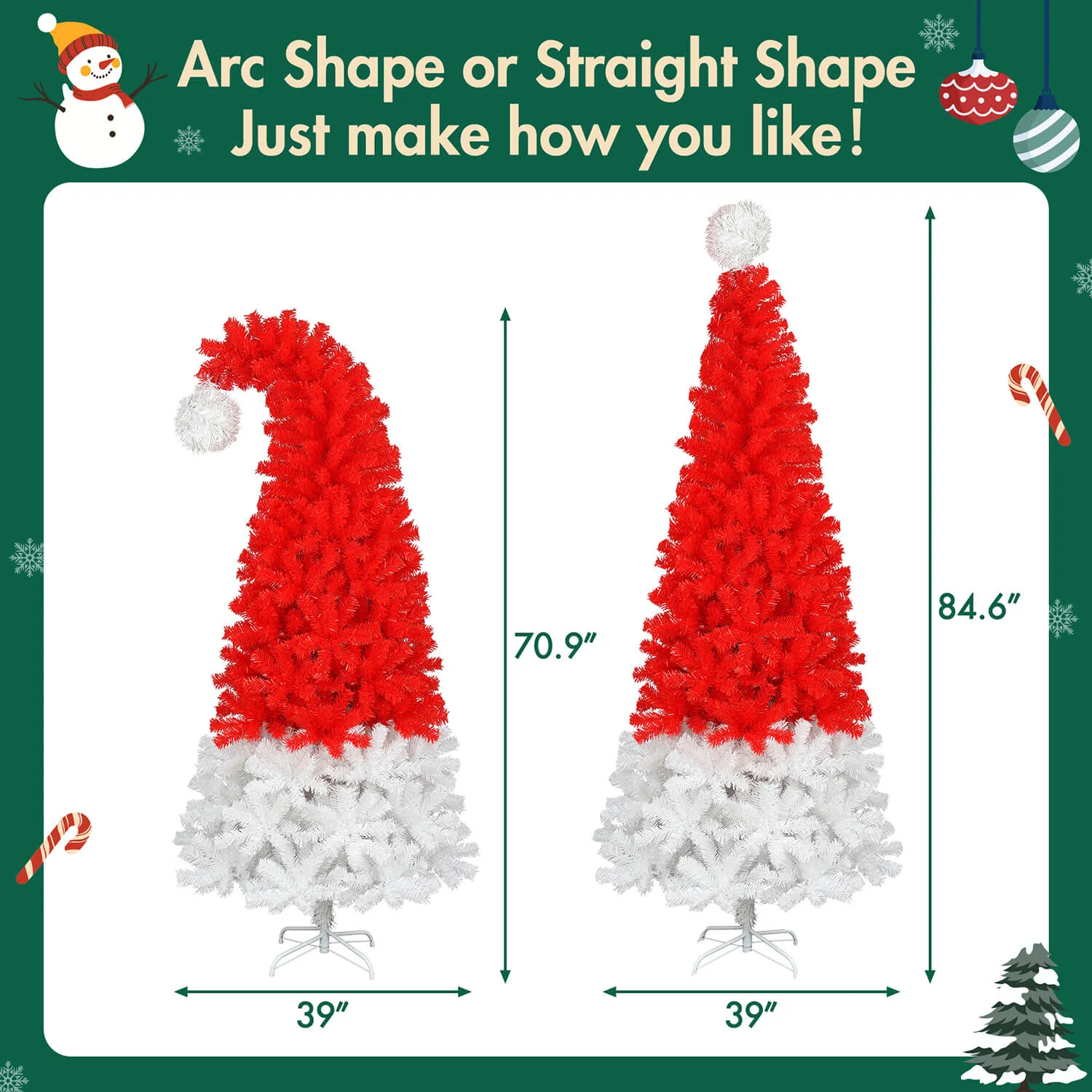 6FT Santa Hat Artificial Christmas Tree with Light for Home Decoration and Holiday Party - Image 5