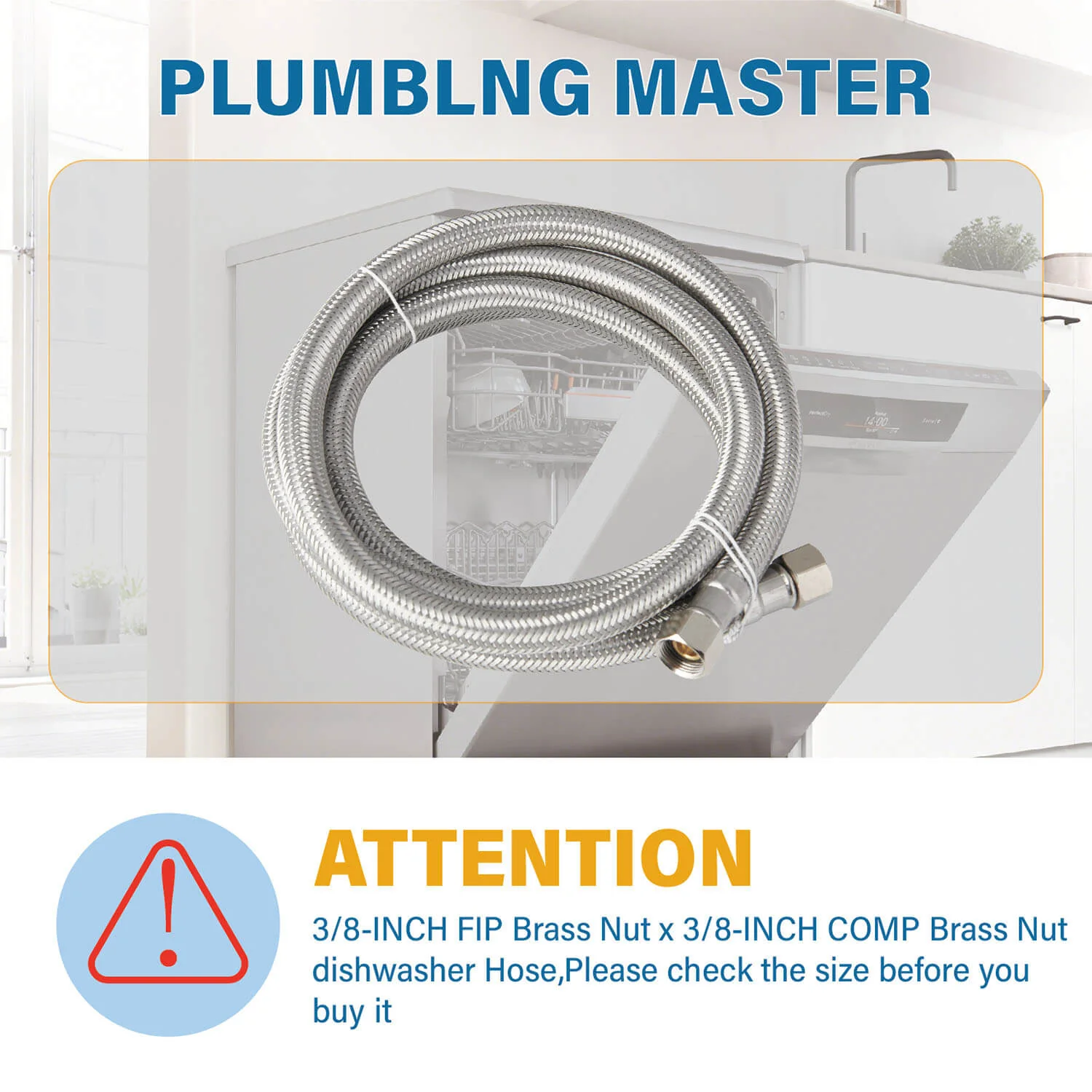 6FT Stainless Steel Dishwasher Supply Line with 3/8" Brass Compression Connections - Image 3