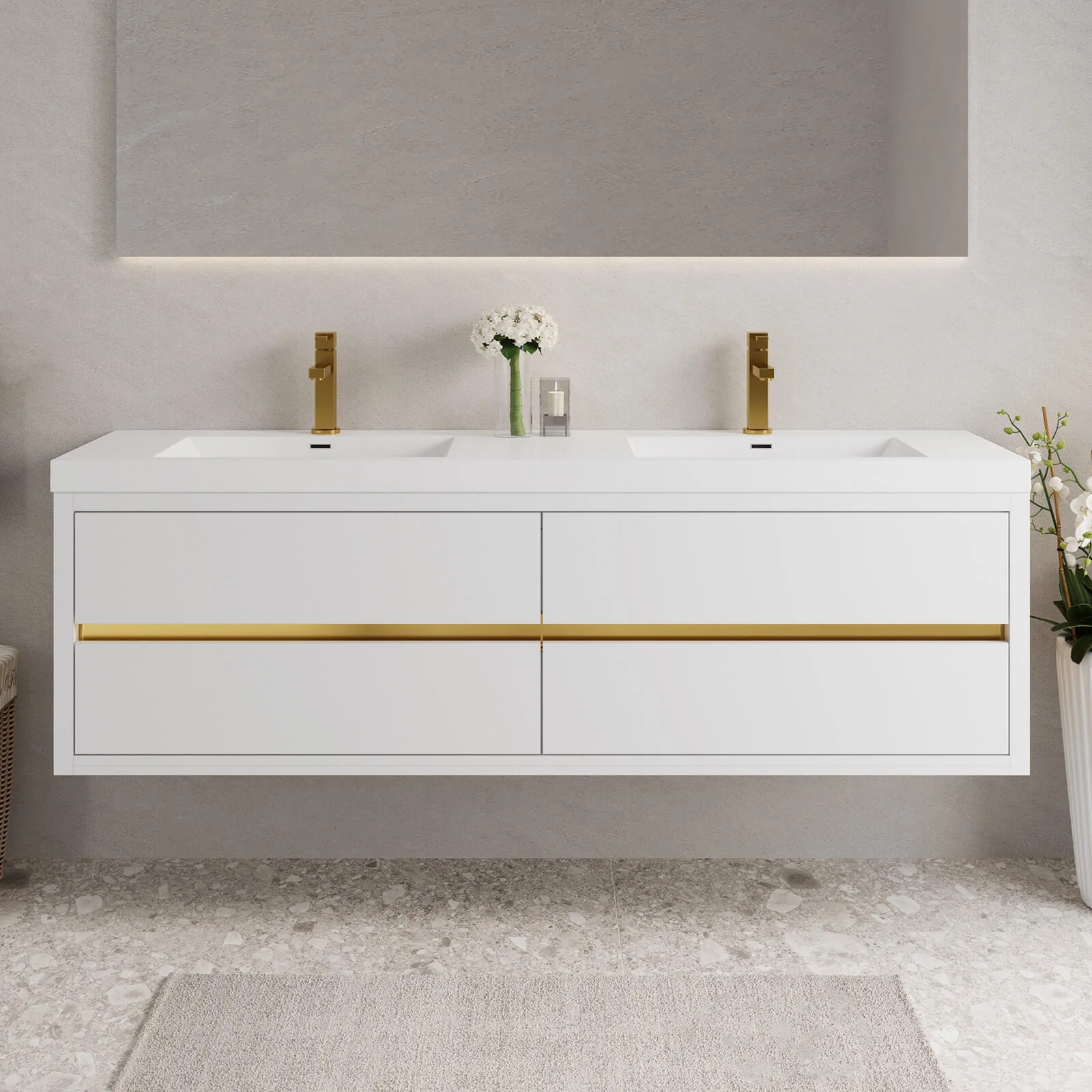 70" Luxurious Double-Sink Vanity with Gold Accent Design - Image 4