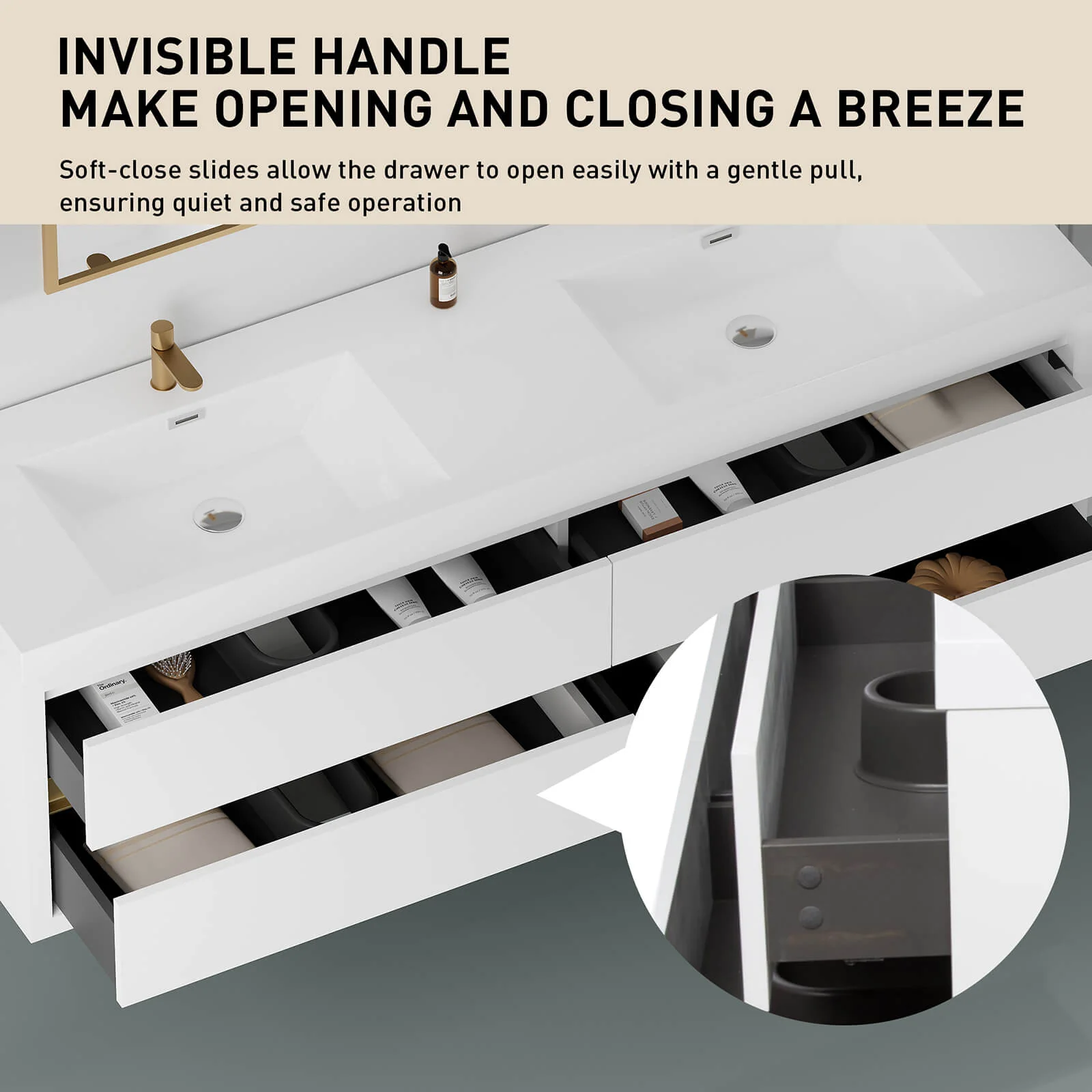 70" Luxurious Double-Sink Vanity with Gold Accent Design - Image 6