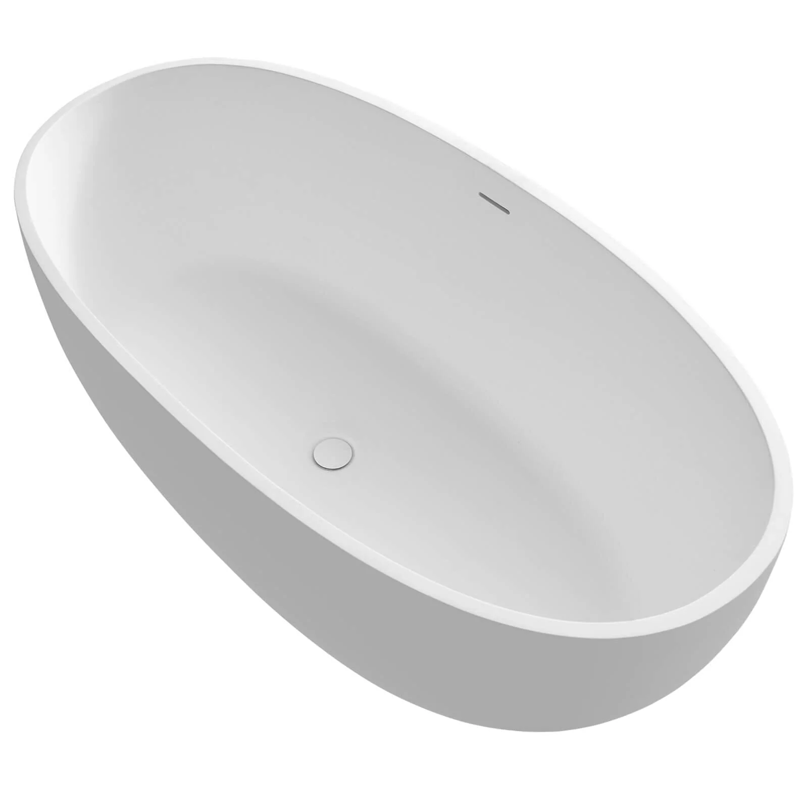 71" Solid Surface Stone Resin Oval-shaped Freestanding Soaking Bathtub with Overflow - Image 12