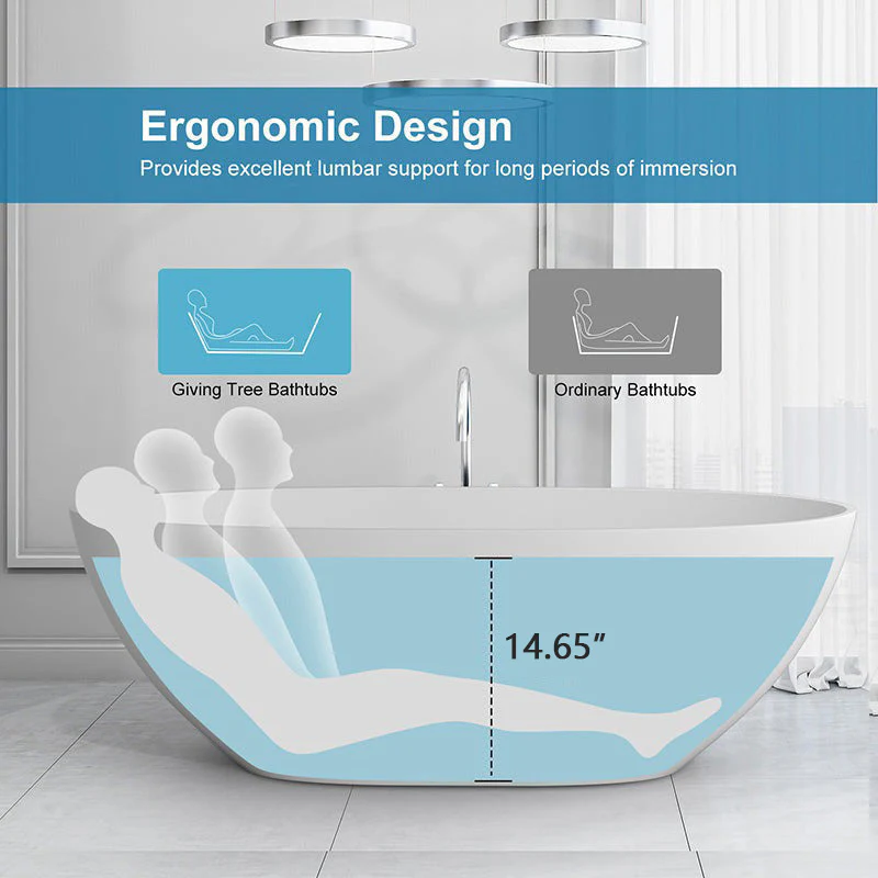 71" Solid Surface Stone Resin Oval-shaped Freestanding Soaking Bathtub with Overflow - Image 5