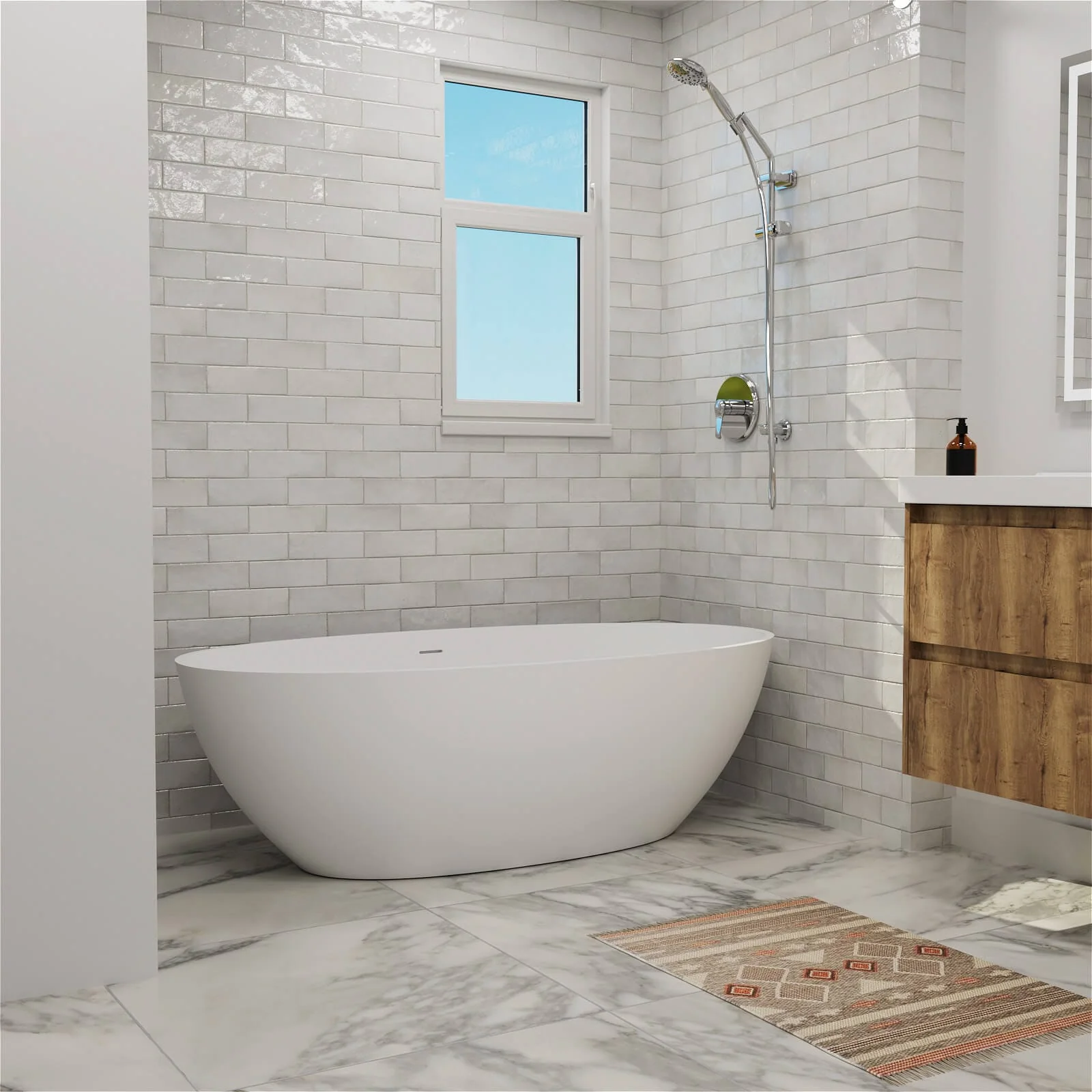 71" Solid Surface Stone Resin Oval-shaped Freestanding Soaking Bathtub with Overflow - Image 6