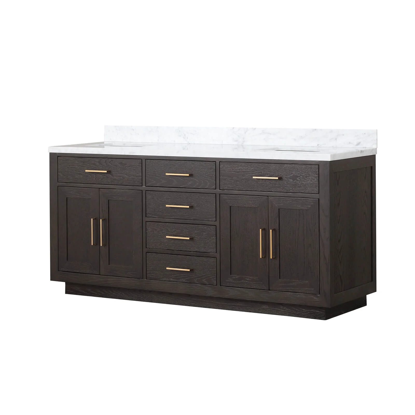 72" Brown Oak Bathroom Vanity with Toe Kick - Image 6