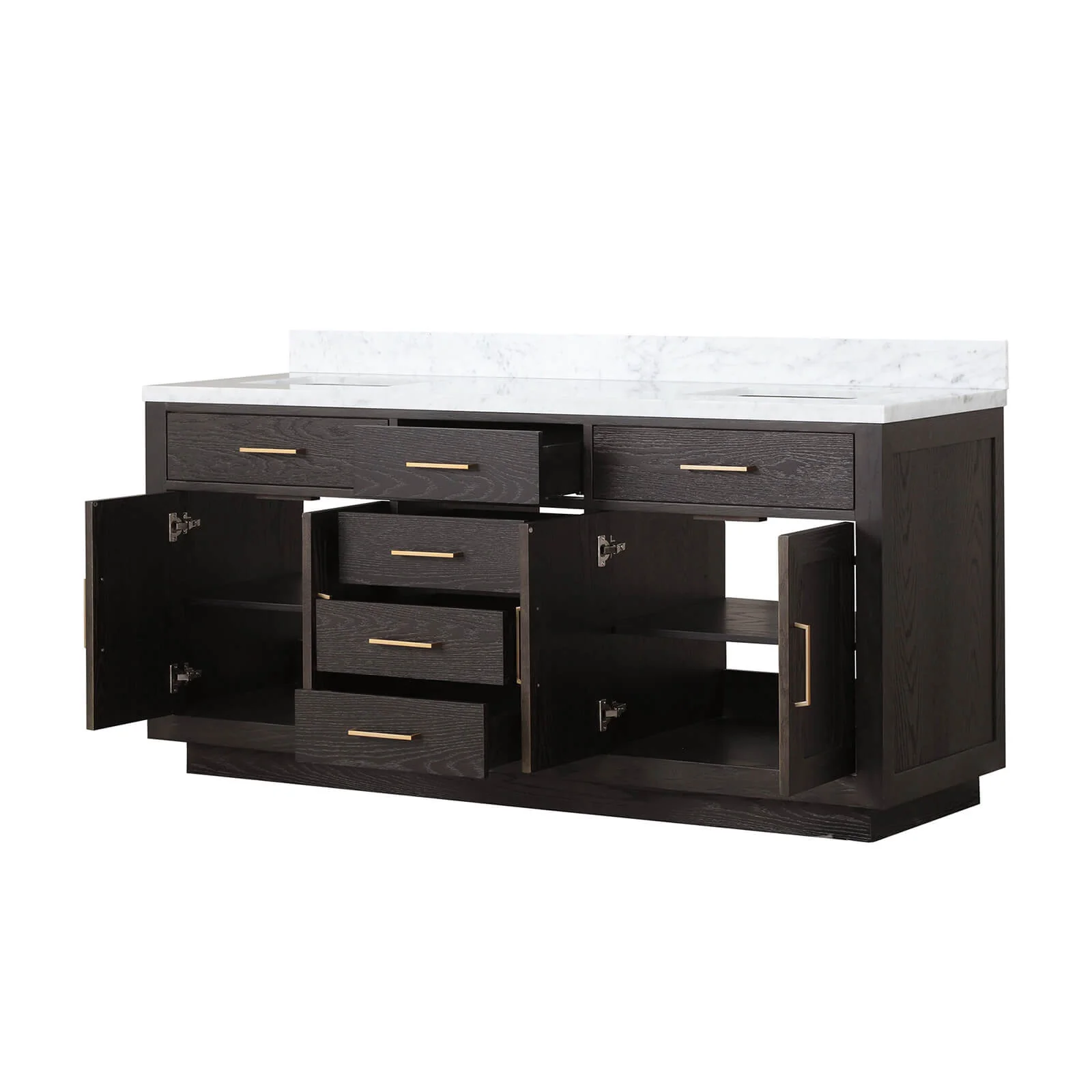 72" Brown Oak Bathroom Vanity with Toe Kick - Image 7