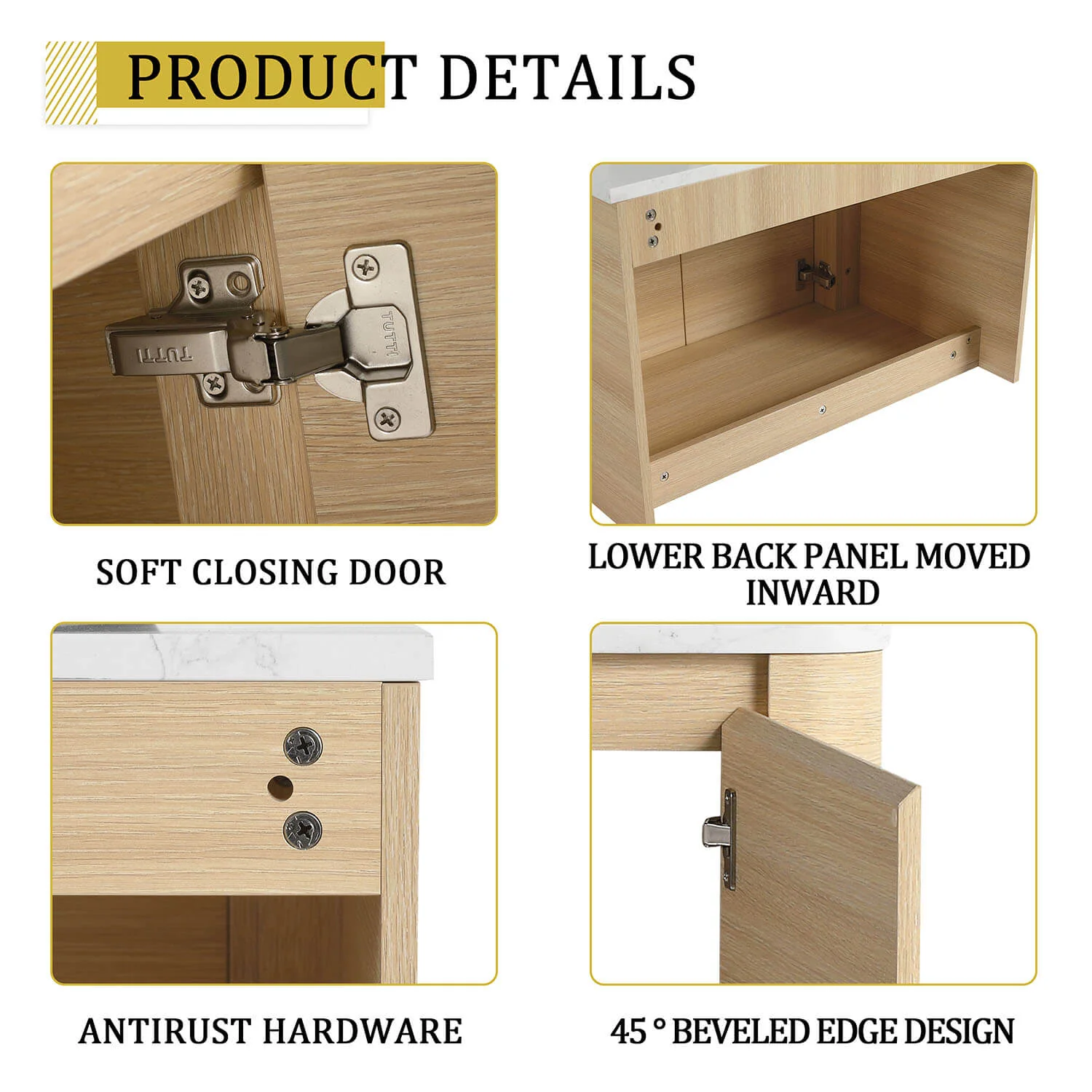 30" White Oak Bathroom Vanity with Marble Pattern Ceramic Vessel Sink - Image 9