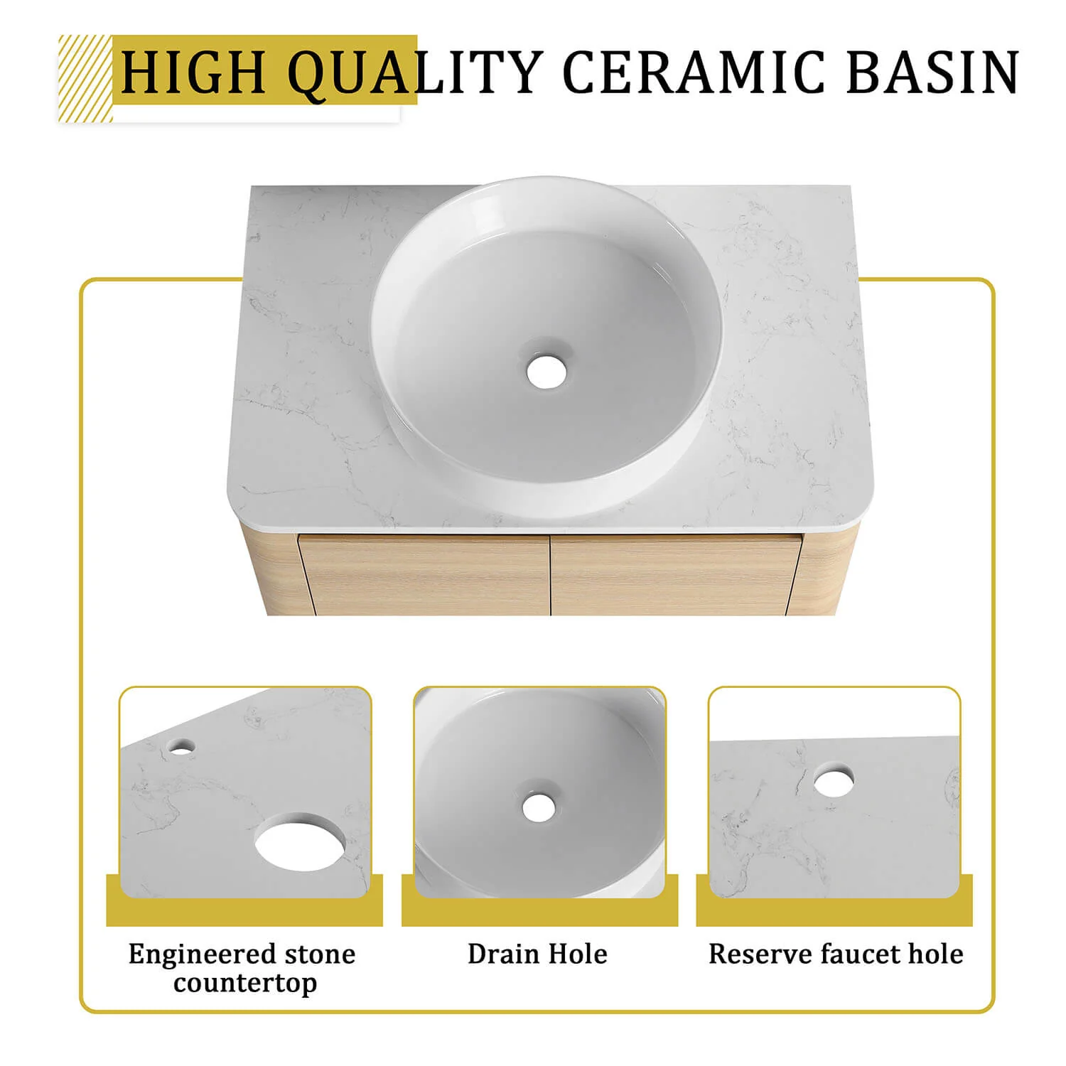 72" White Oak Bathroom Vanity with Double White Ceramic Sink and Open Shelves - Image 7