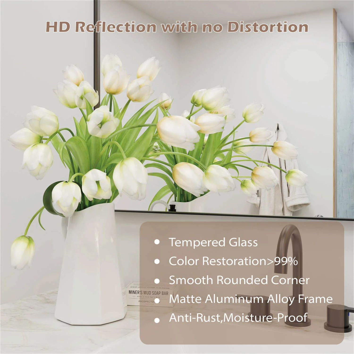 60"x28" Black Framed Mirror with Tempered Glass, Horizontal or Vertical - Image 6