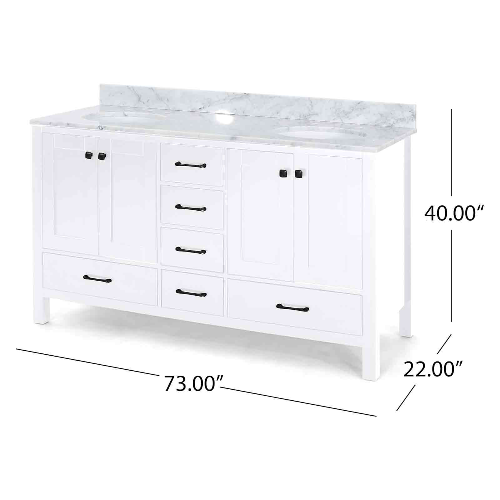 73" White Poplar Wood Bathroom Vanity with 6 Drawers - Image 9