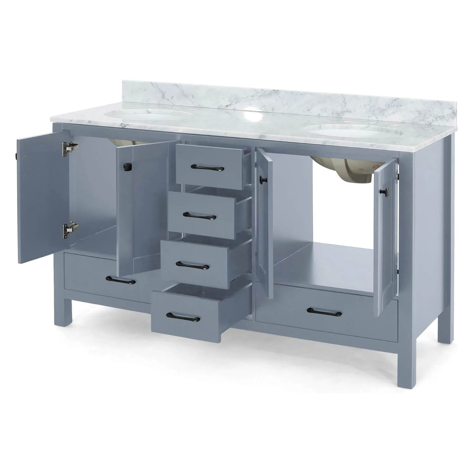 73" Grey Poplar Wood Bathroom Vanity with 6 Drawers - Image 5