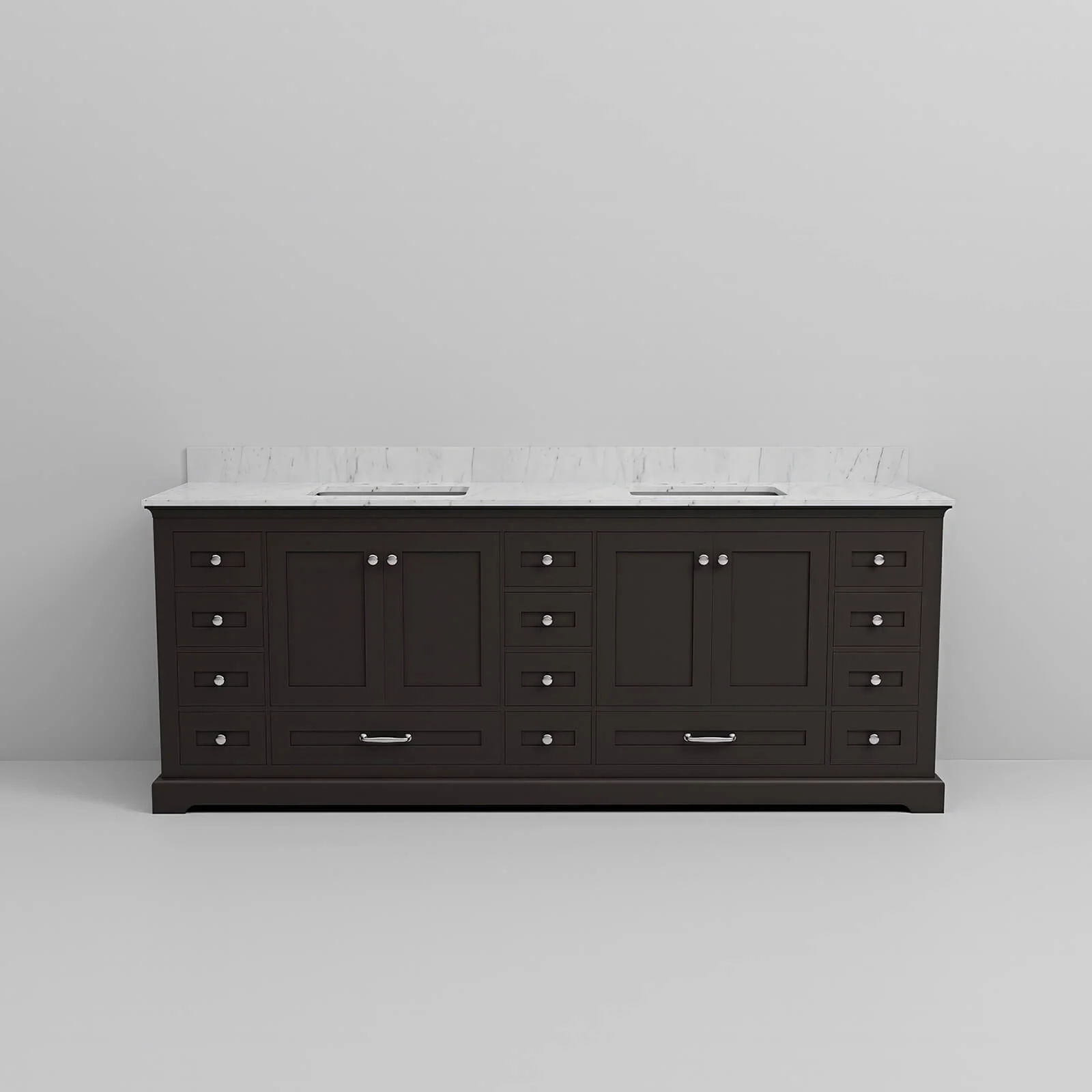 84" Black Double Vanity with Carrara Marble Countertop - Image 6