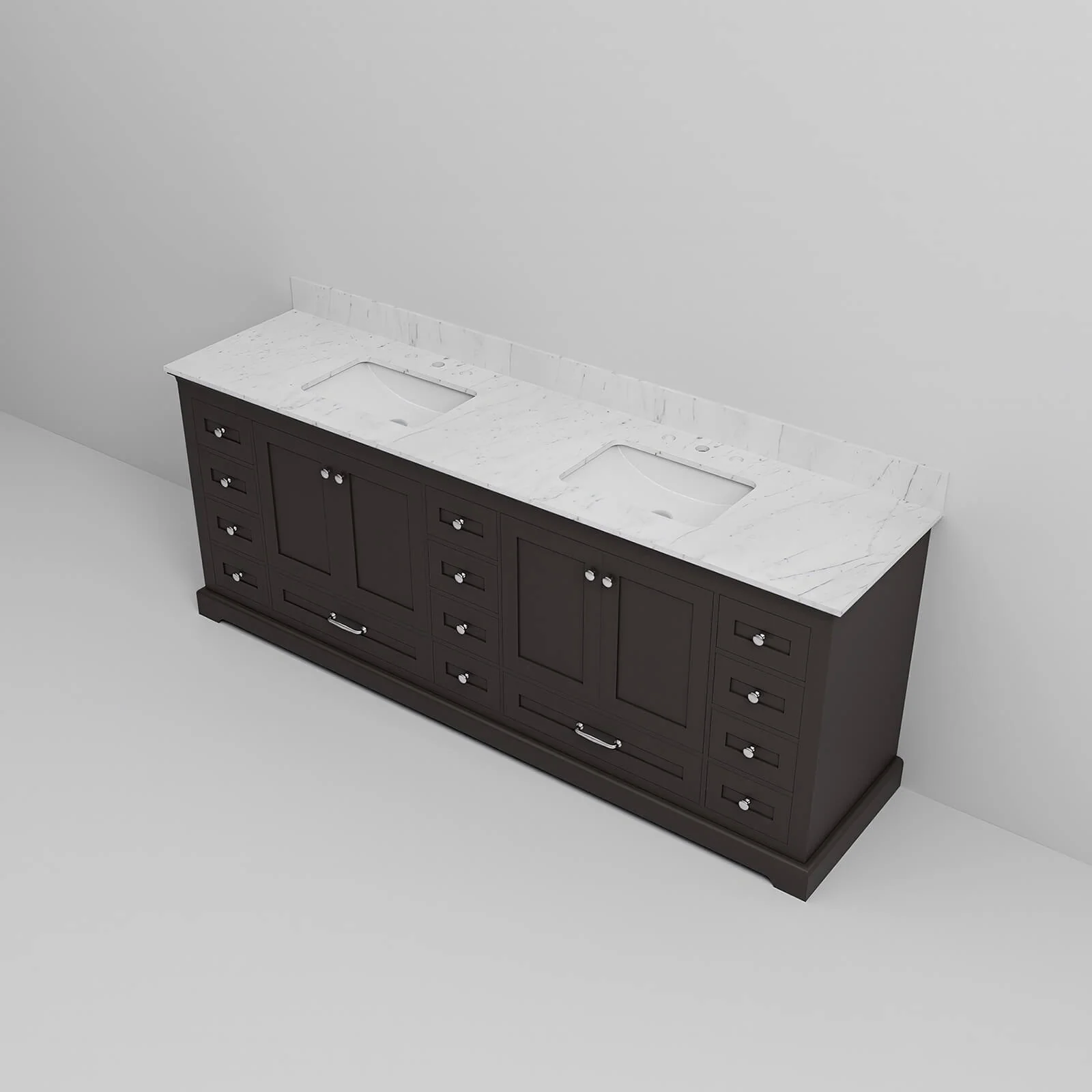 84" Black Double Vanity with Carrara Marble Countertop - Image 7