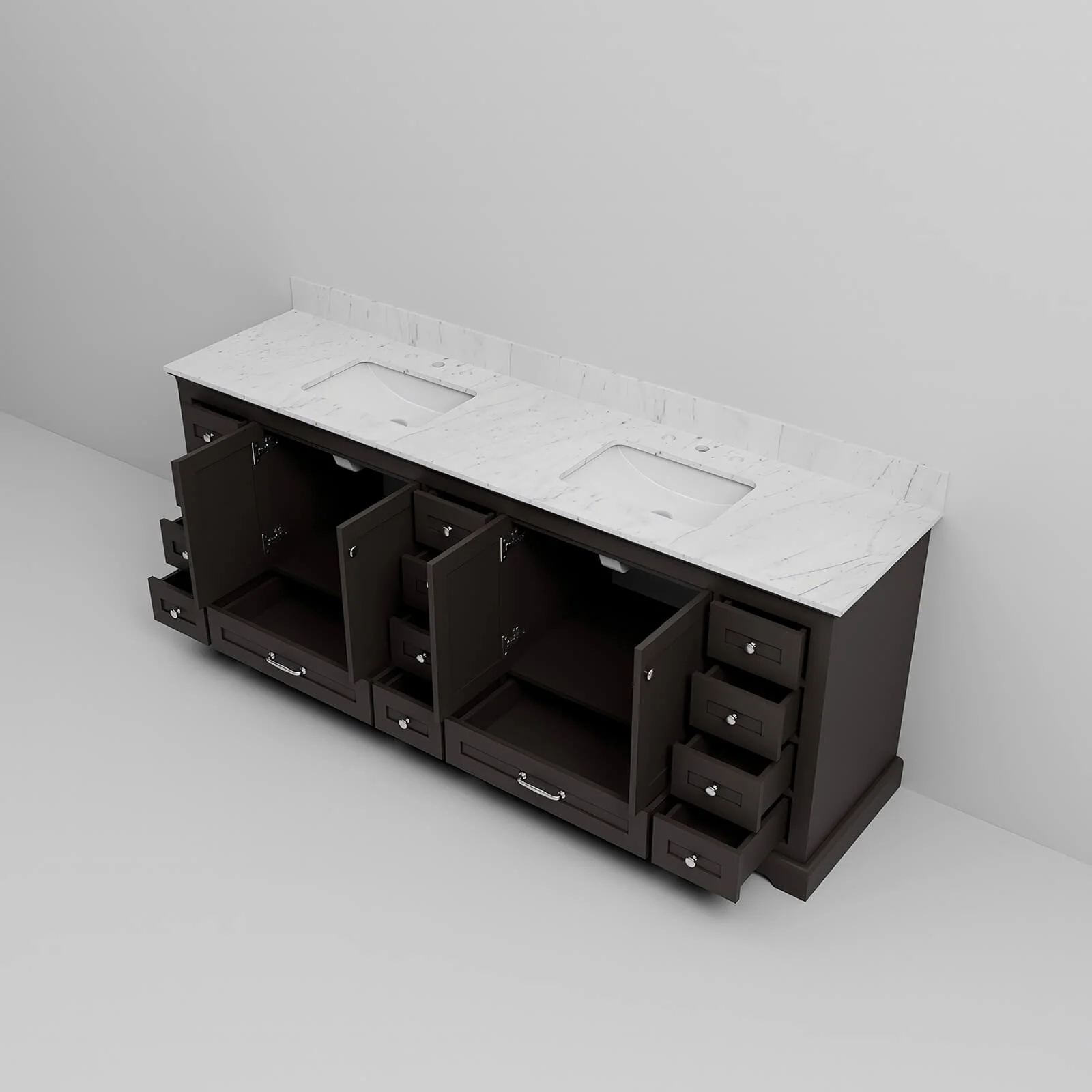 84" Black Double Vanity with Carrara Marble Countertop - Image 8