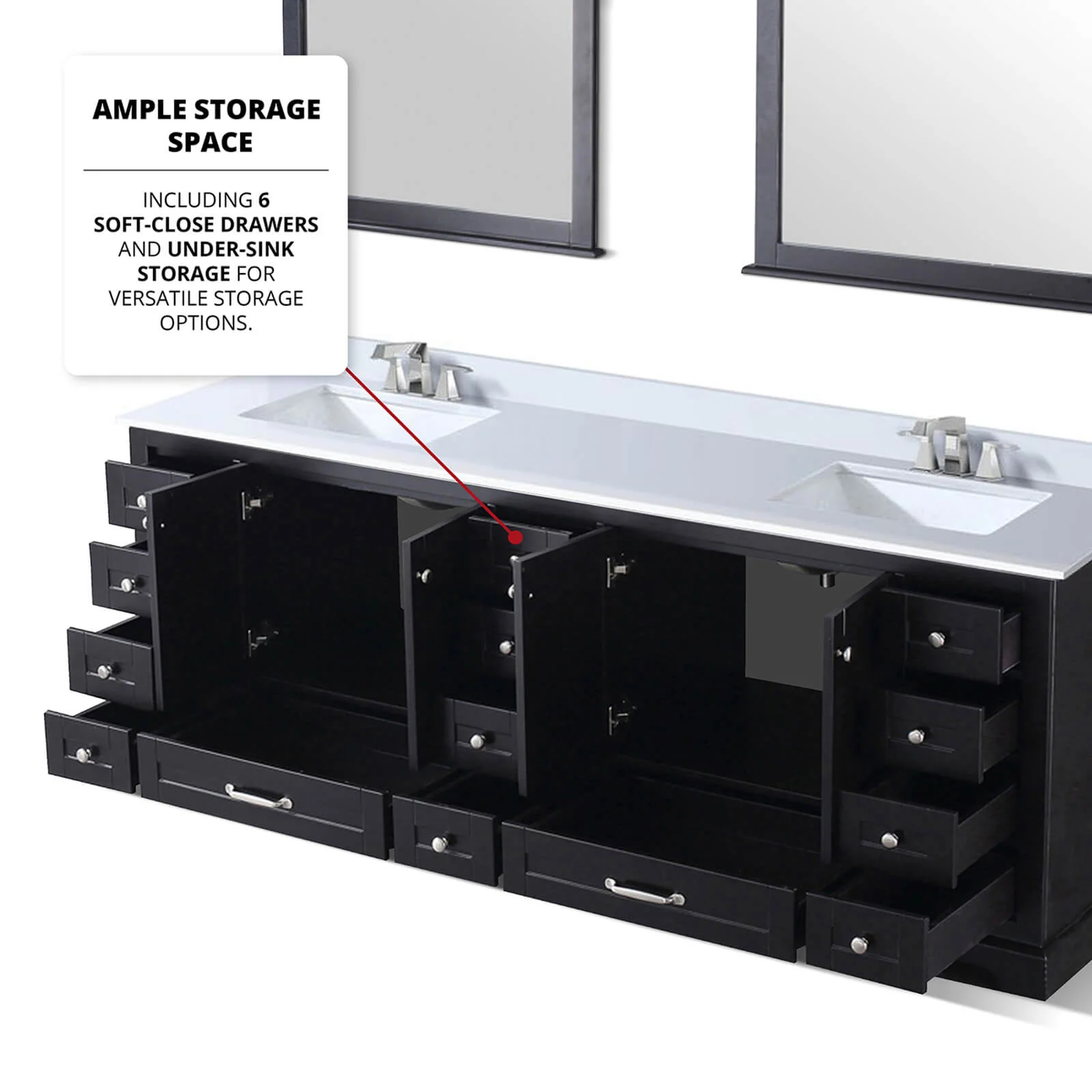 84" Black Double Vanity with White Quartz Countertop - Image 6