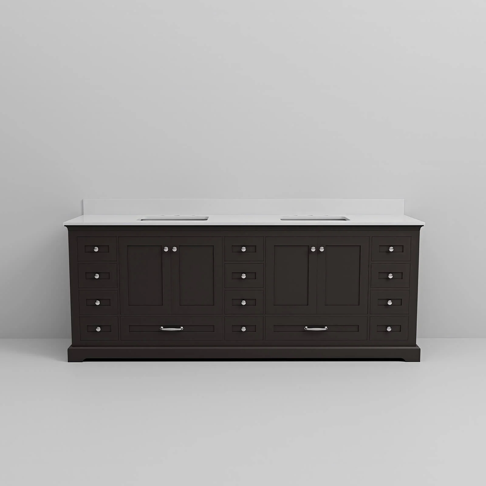 84" Black Double Vanity with White Quartz Countertop - Image 7