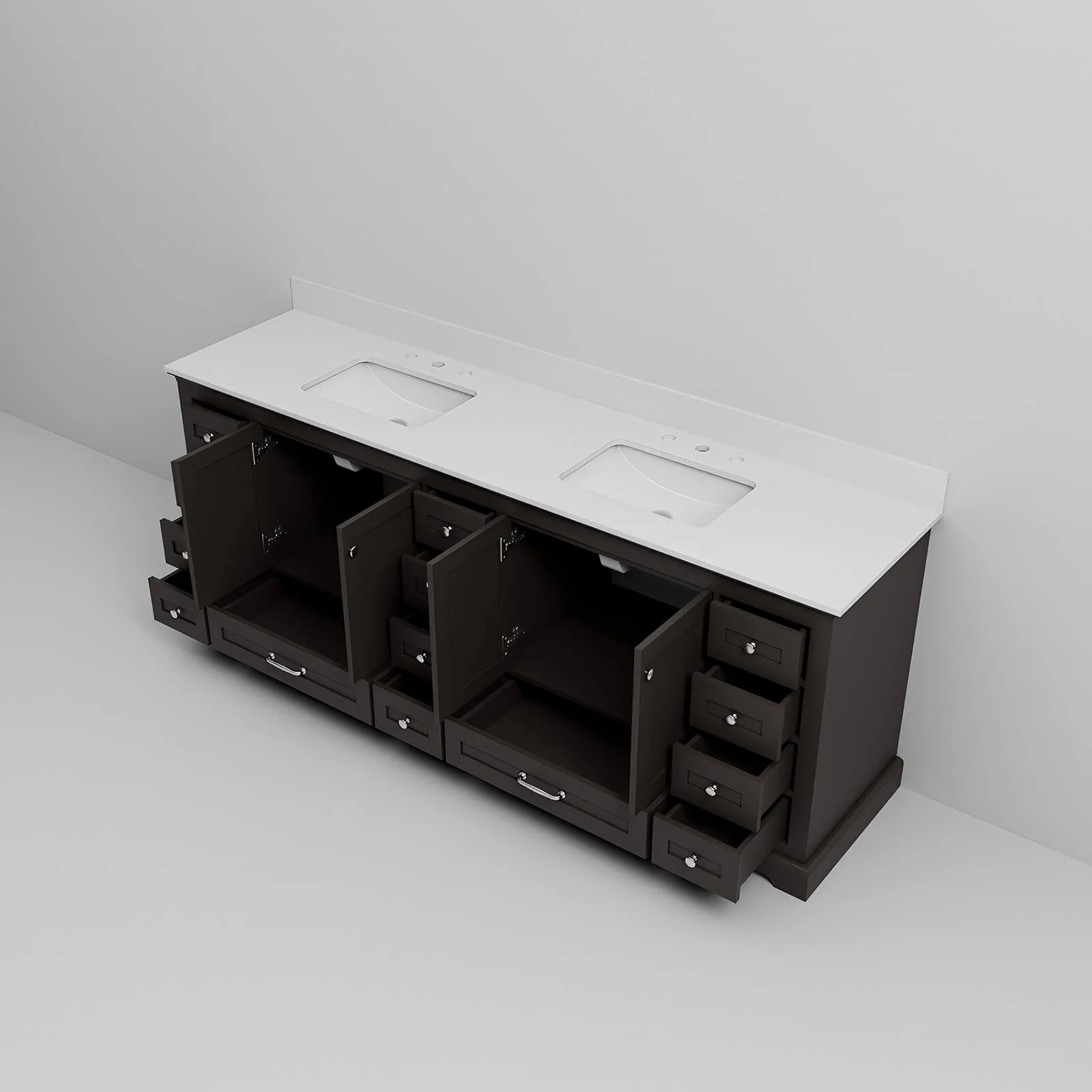 84" Black Double Vanity with White Quartz Countertop - Image 9