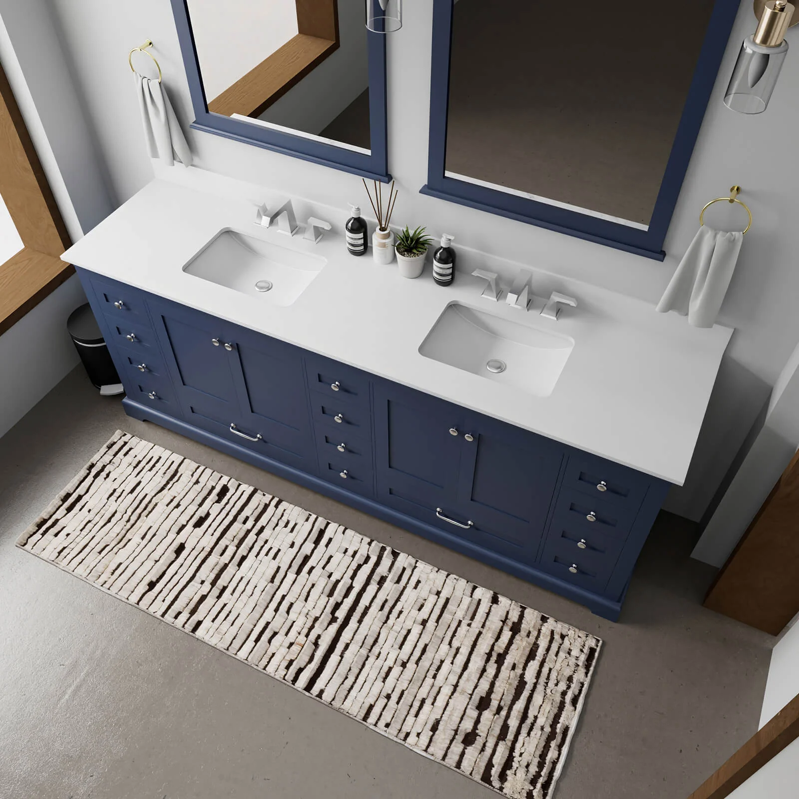 84" Blue Double Sink Vanity with Cultured Marble Countertop - Image 3