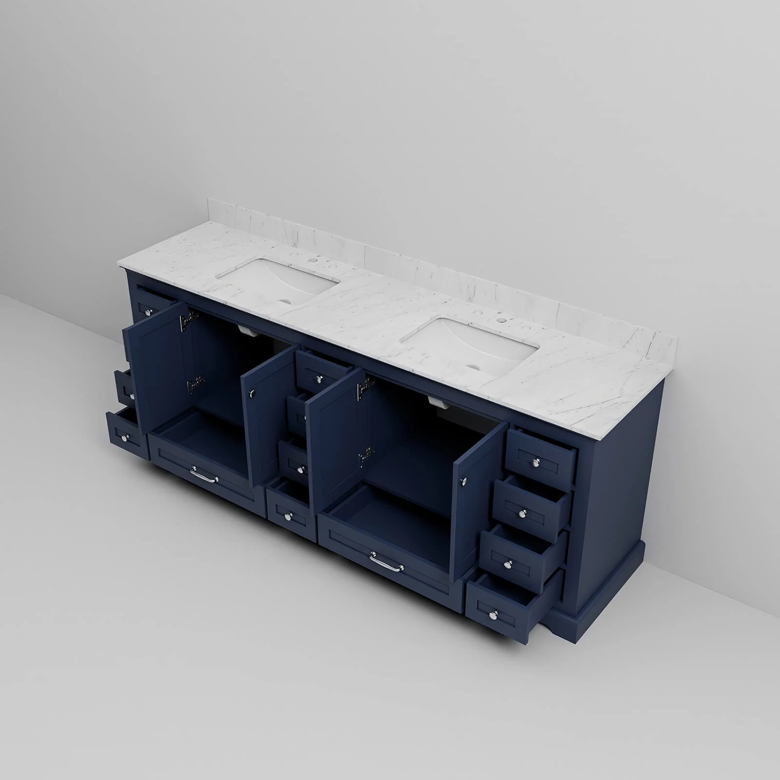 84" Blue Double Vanity with Carrara Marble Countertop - Image 8