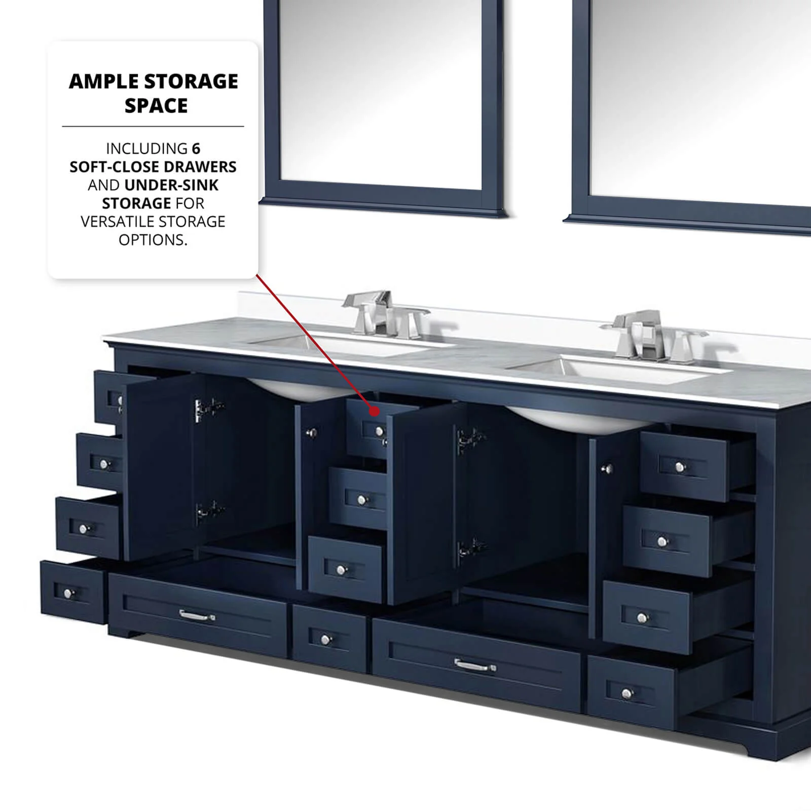 84" Blue Double Vanity with White Quartz Countertop - Image 6